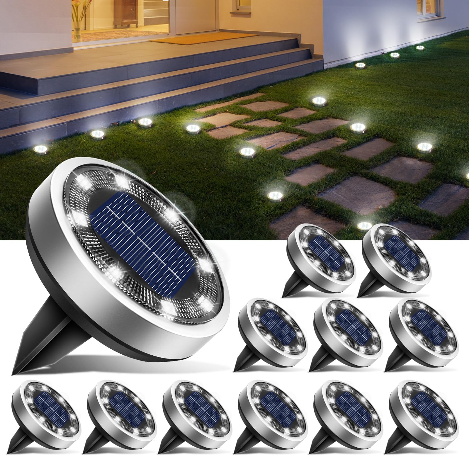 Solar Bodenleuchten Aussen, 8 LED Gartenbeleuchtung Solar Wasserdicht Boden Solarleuchten, Solarlampen für Außen Garten Rasen Auffahrt Gehweg