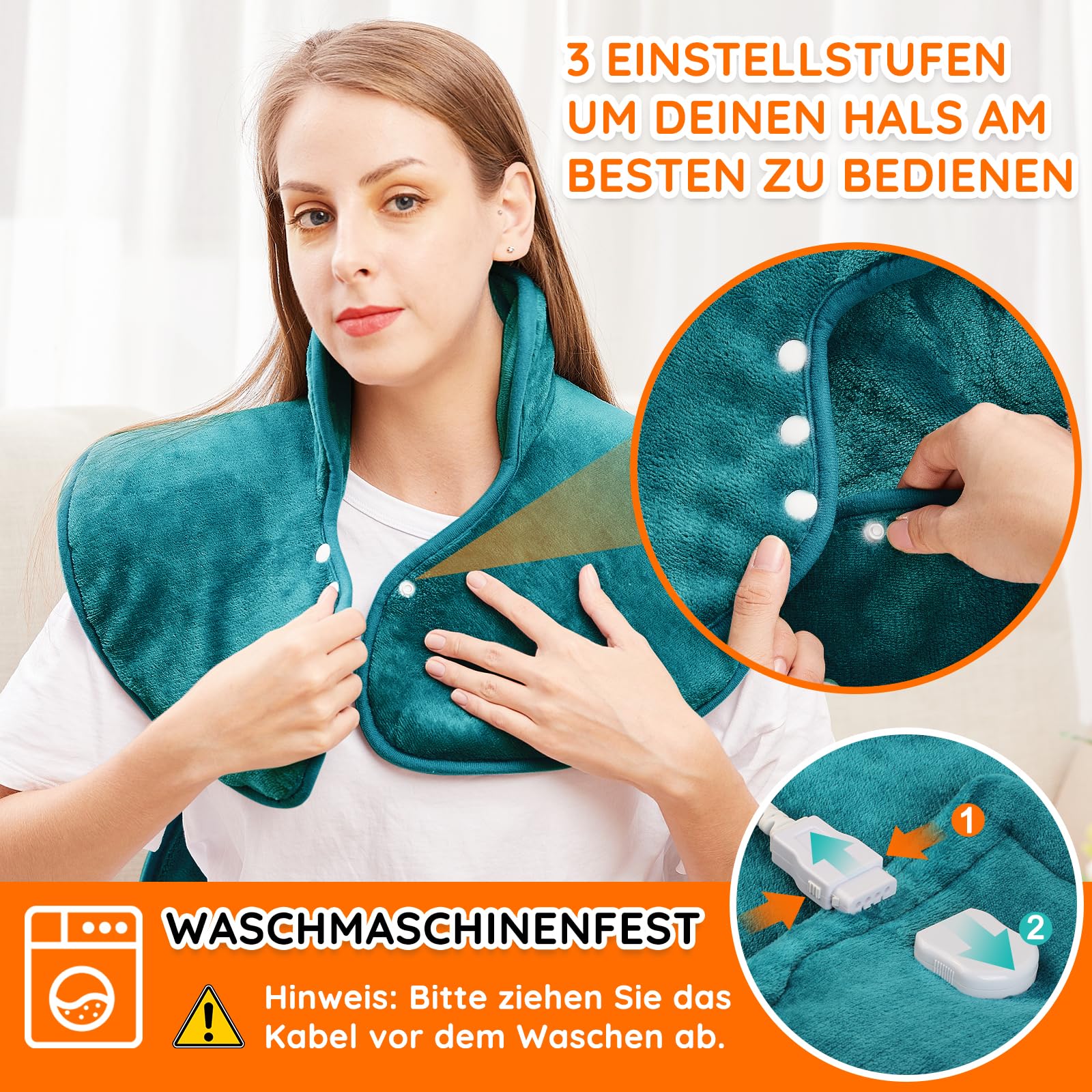 Heizkissen für Rücken, Schulter, Hals, 60 x 100 cm, Wärmekissen mit automatischer Abschaltung, Schnellerwärmung, mit Taillette, Rückenwärmer, elektrische Decke, 6 Wärmeeinstellungen, Auto-Off-Timer, Flanell