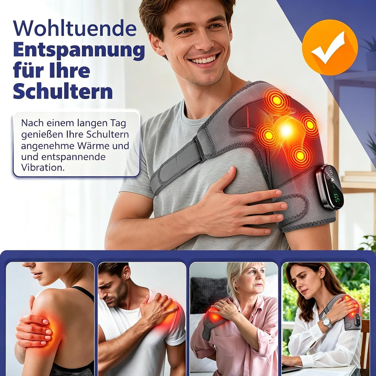 Schulter Massagegerät Kabellos Schulterbandage mit 5 Heizstufen & Vibration