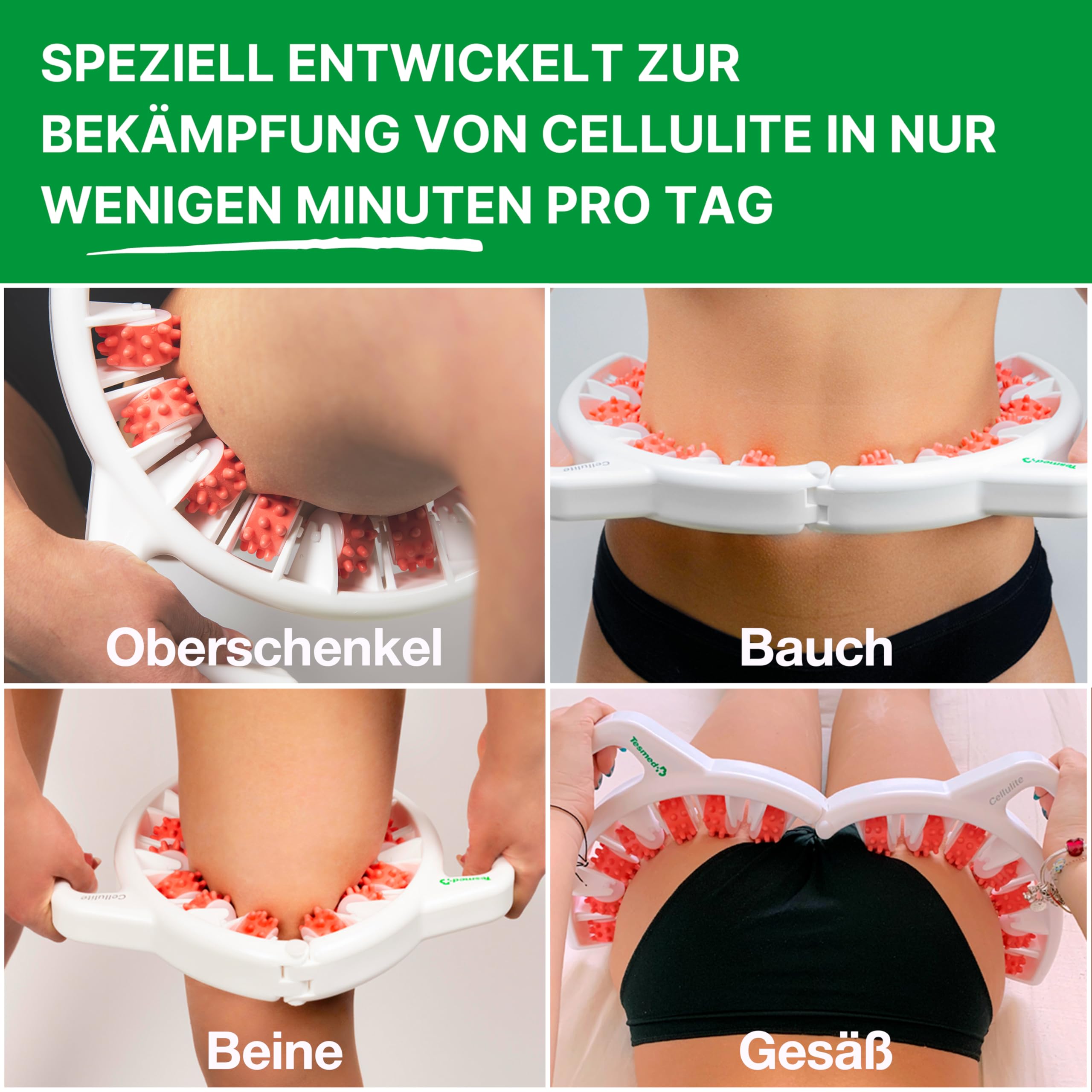 Cellulite Massagegerät Made in Italy, Anticellulite-Gerät mit konvergenten und divergenten Rollen zum Heben, Anziehen und Glätten der Haut, Grün