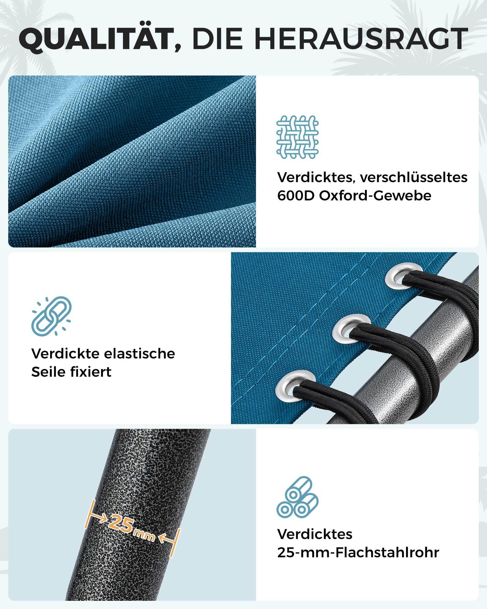 Sonnenliege Klappbar 5-Verstellbare, bis 180 kg, 2er Set, Blau | Gartenliege Klappbar, mit Kopfstütze & Seitentasche, Sonnenliege Wetterfest, Strandliege für Garten Terrasse Pool Camping