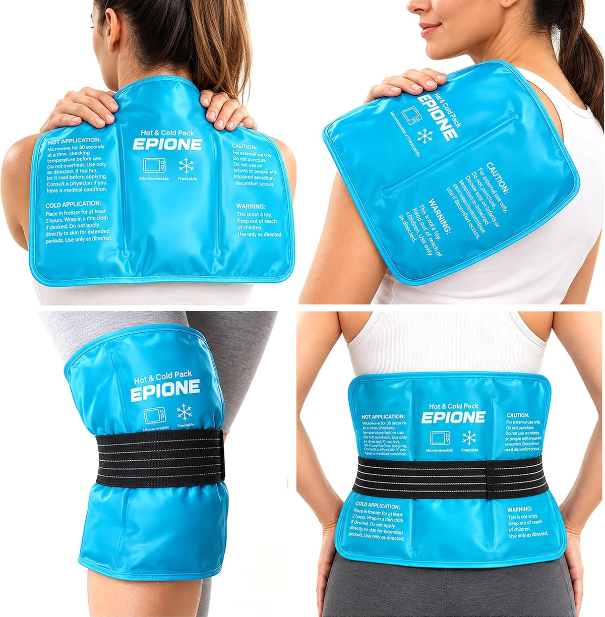 Kühlpads Epione 3XL Gelkissen kalt/warm – mit elastischem Gurt und Stoffhülle – wiederverwendbar zur Schmerzlinderung bei Muskel‑ und Gelenkschmerzen, Verletzungen und Physiotherapie