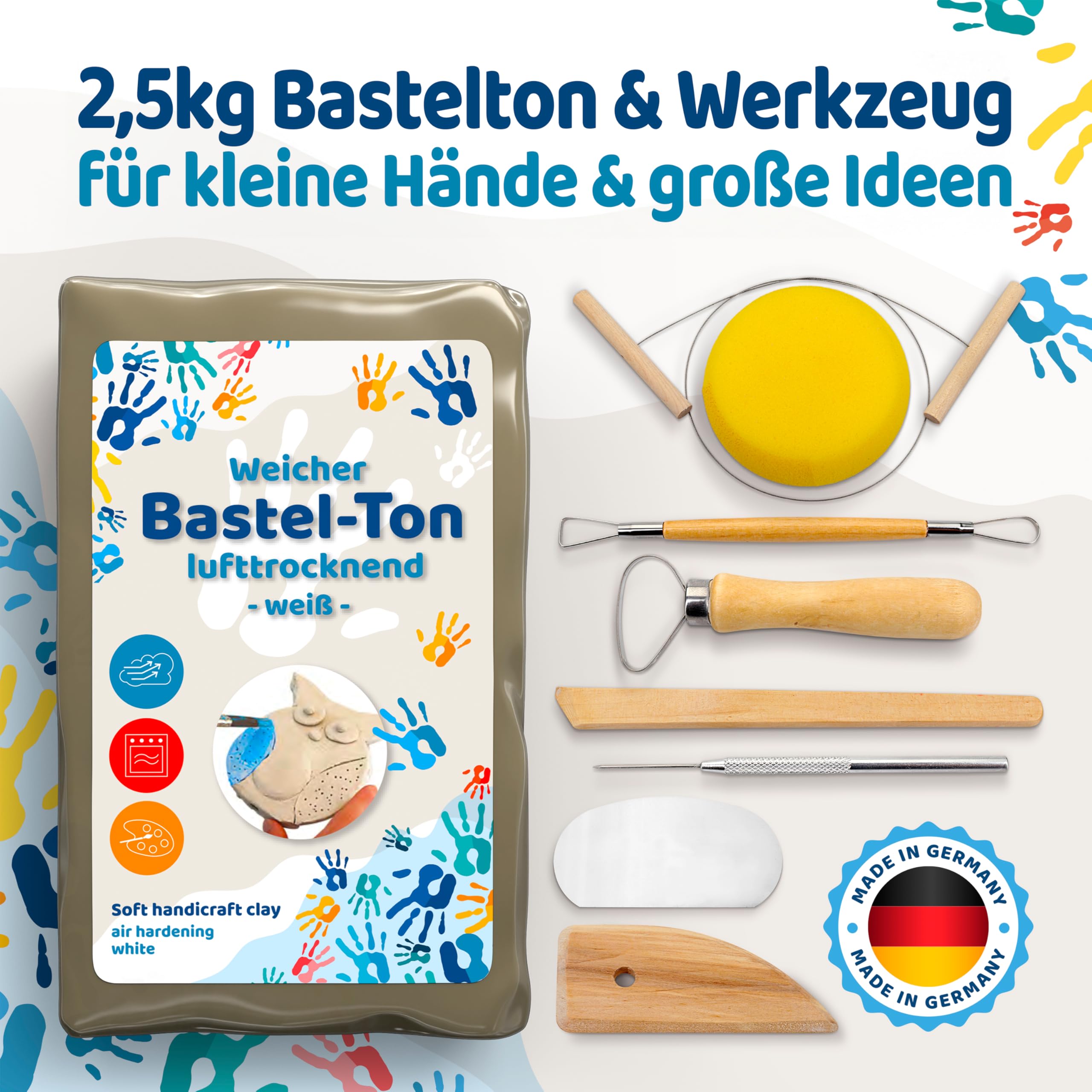 Selbsttrocknender Ton  – Bastelton lufthärtend – extra stabil mit Bindemittel – für Kinder & Einsteiger