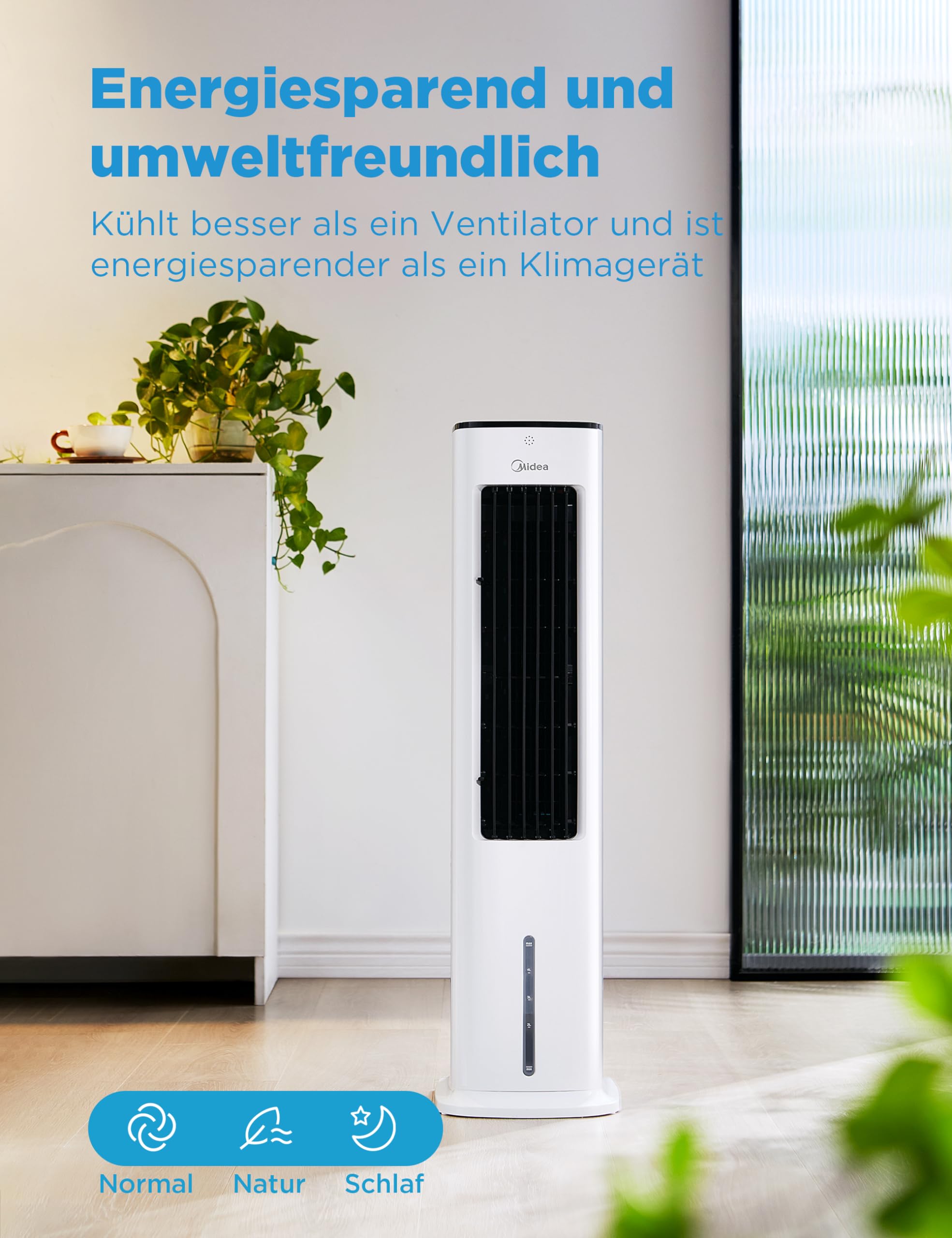 4-in-1 Mobile Klimaanlage Leiser:Luftkühler,Turmgebläse,Luftbefeuchter und Luftreiniger,mit Fernbedienung,5L Wassertank,355m³/h Luftdurchsatz,55W,LED-Display,Timer,Weiß