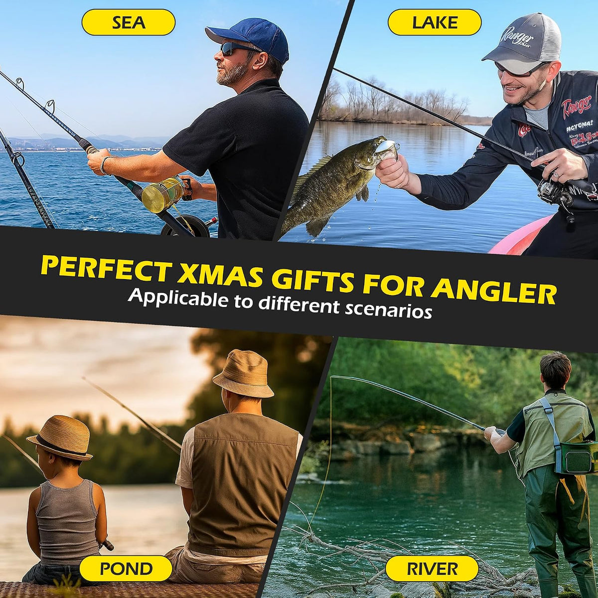 Angeln Adventskalender 2026,24 Tage Angeln Köder Set Adventskalender,für Fischer Erwachsene Teenager Jungen Weihnachten Überraschung Geschenk Schwarz und Gold