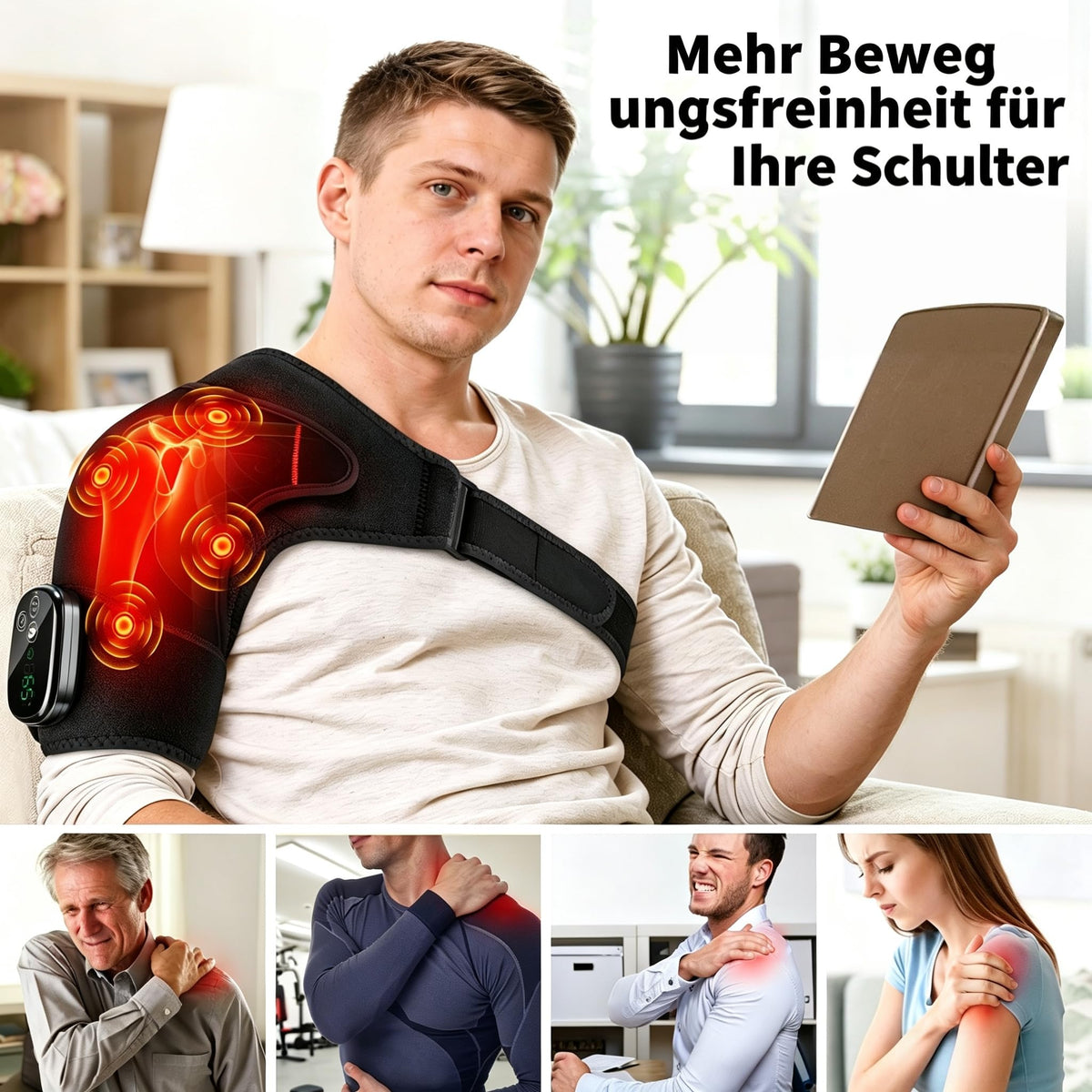 Schulter Massagegerät Kabellos Schulterbandage mit 5 Heizstufen & Vibration