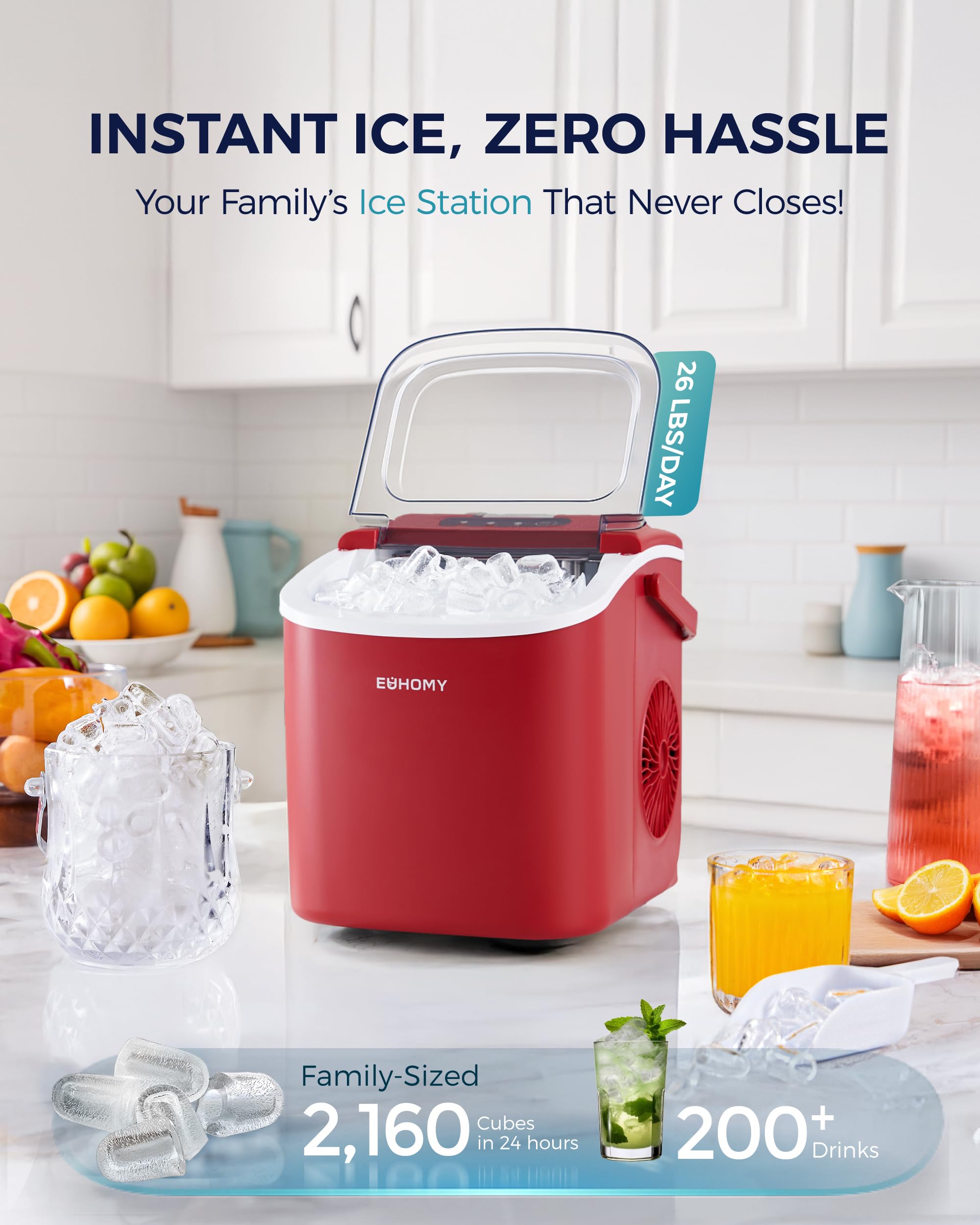 Eiswürfelmaschine Klein, 9 Eiswürfel in 6 Minuten, 12 kg/24H, Eiswürfelmaschine Edelstahl mit Tragbarem Griff, Selbstreinigender Kompakter Eiswürfelmaschinen für Zuhause/Küche/Büro/Bar