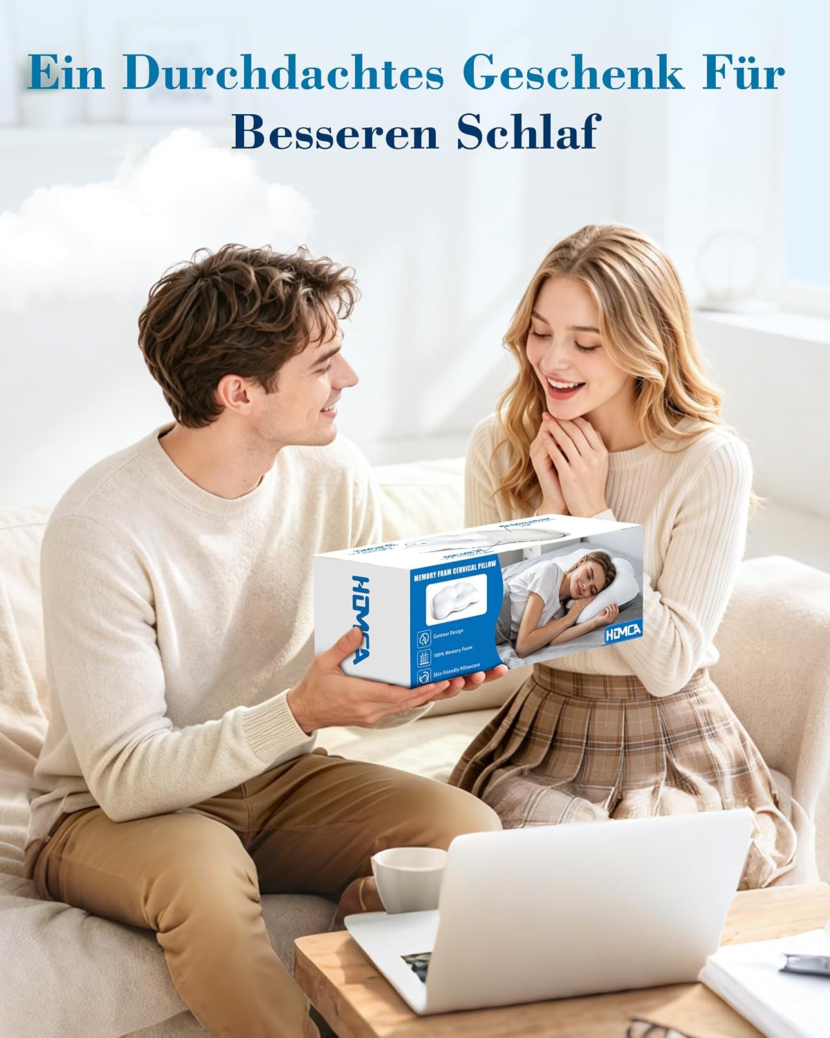 Nackenkissen Wolkenkissen Memory Foam für Alle Schläfer, Weiß+Grau