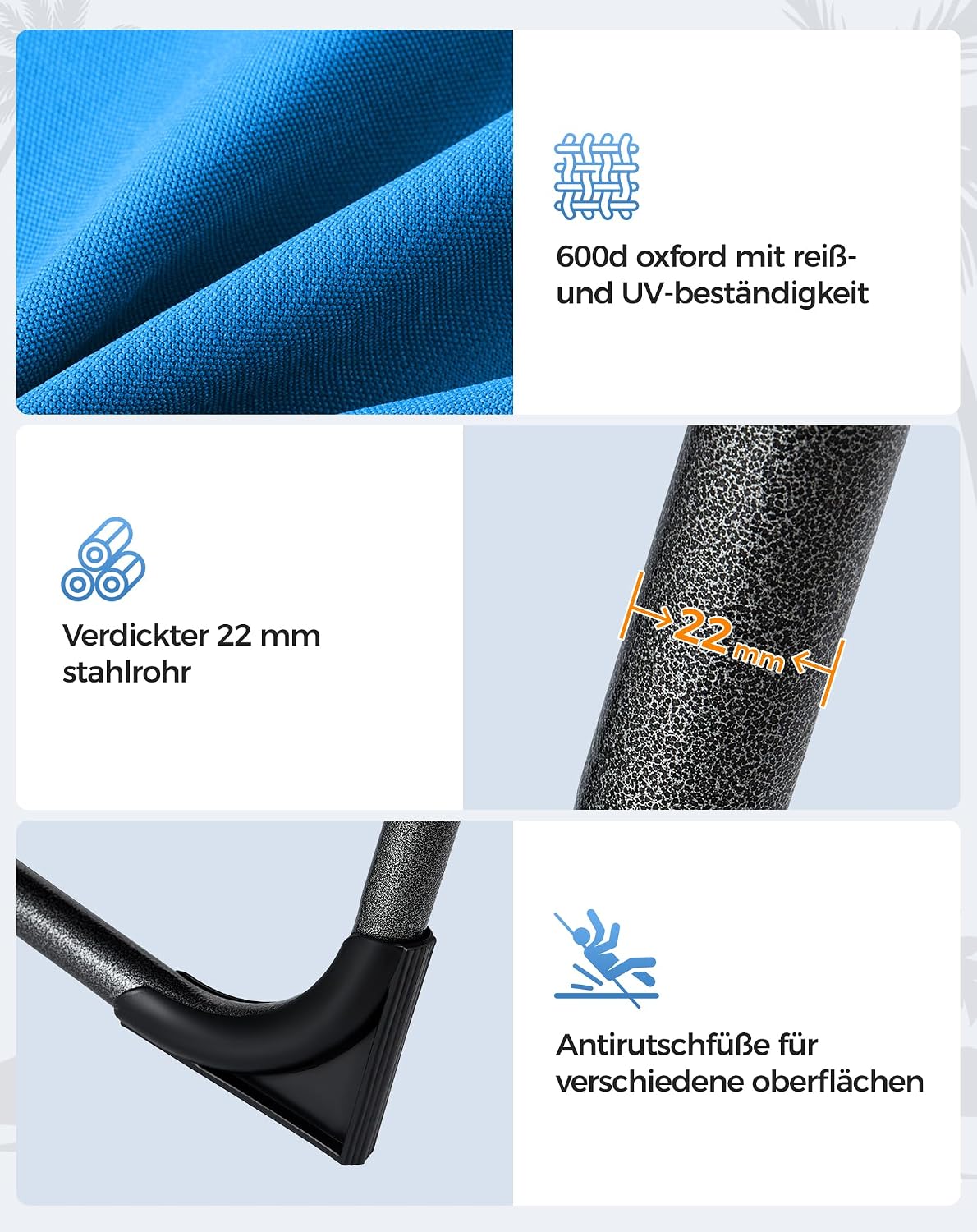 Sonnenliege Klappbar 5-Verstellbare, bis 180 kg, 2er Set, Blau | Gartenliege Klappbar, mit Kopfstütze & Seitentasche, Sonnenliege Wetterfest, Strandliege für Garten Terrasse Pool Camping