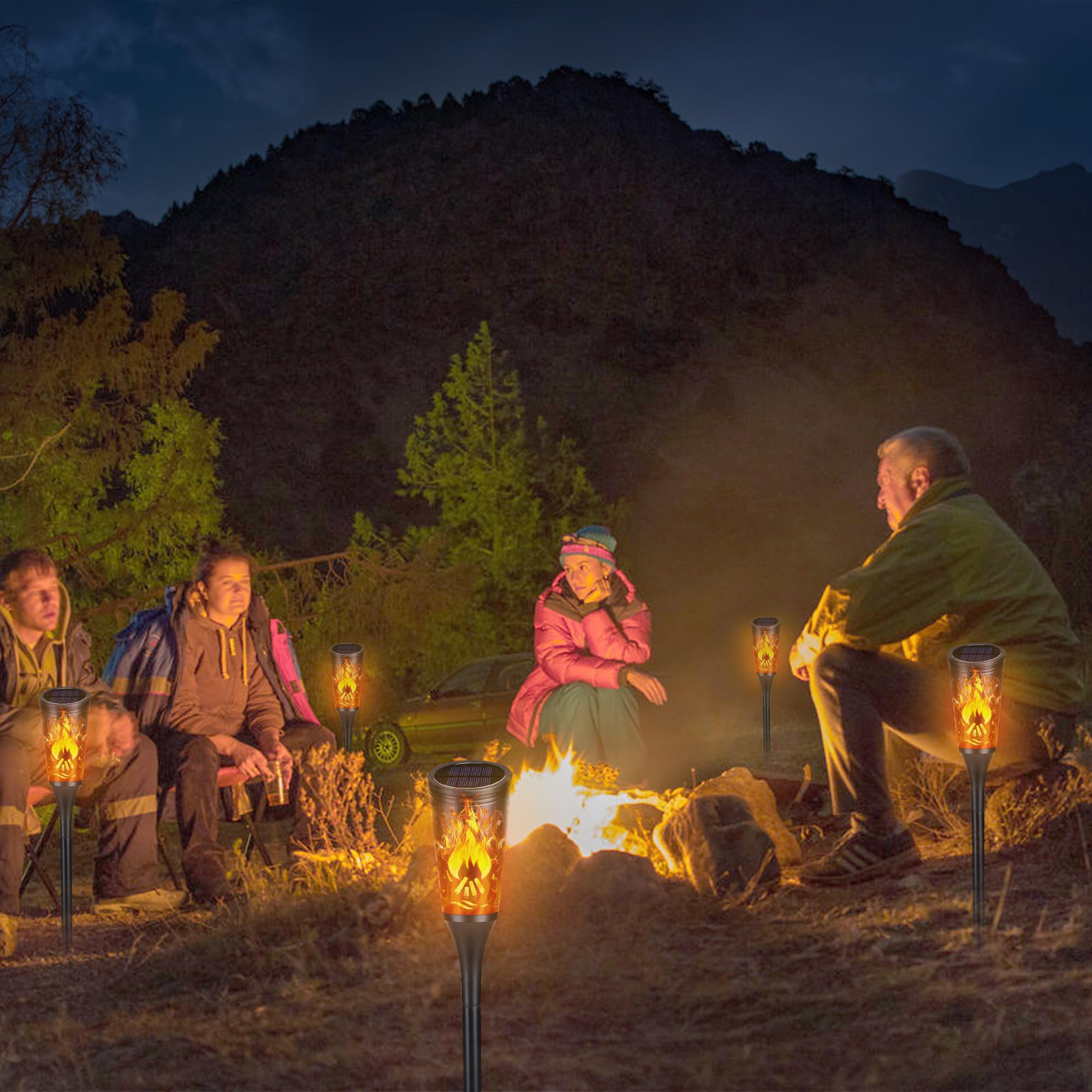 6 Stück Solarlampen für Außen - 12 LED Solarleuchten Garten mit Realistischer Flammeneffekt, IP65 Wasserdicht Gartenfackeln Solar für Außen, Hinterhöfe, Gärten, Rasen Beleuchtung
