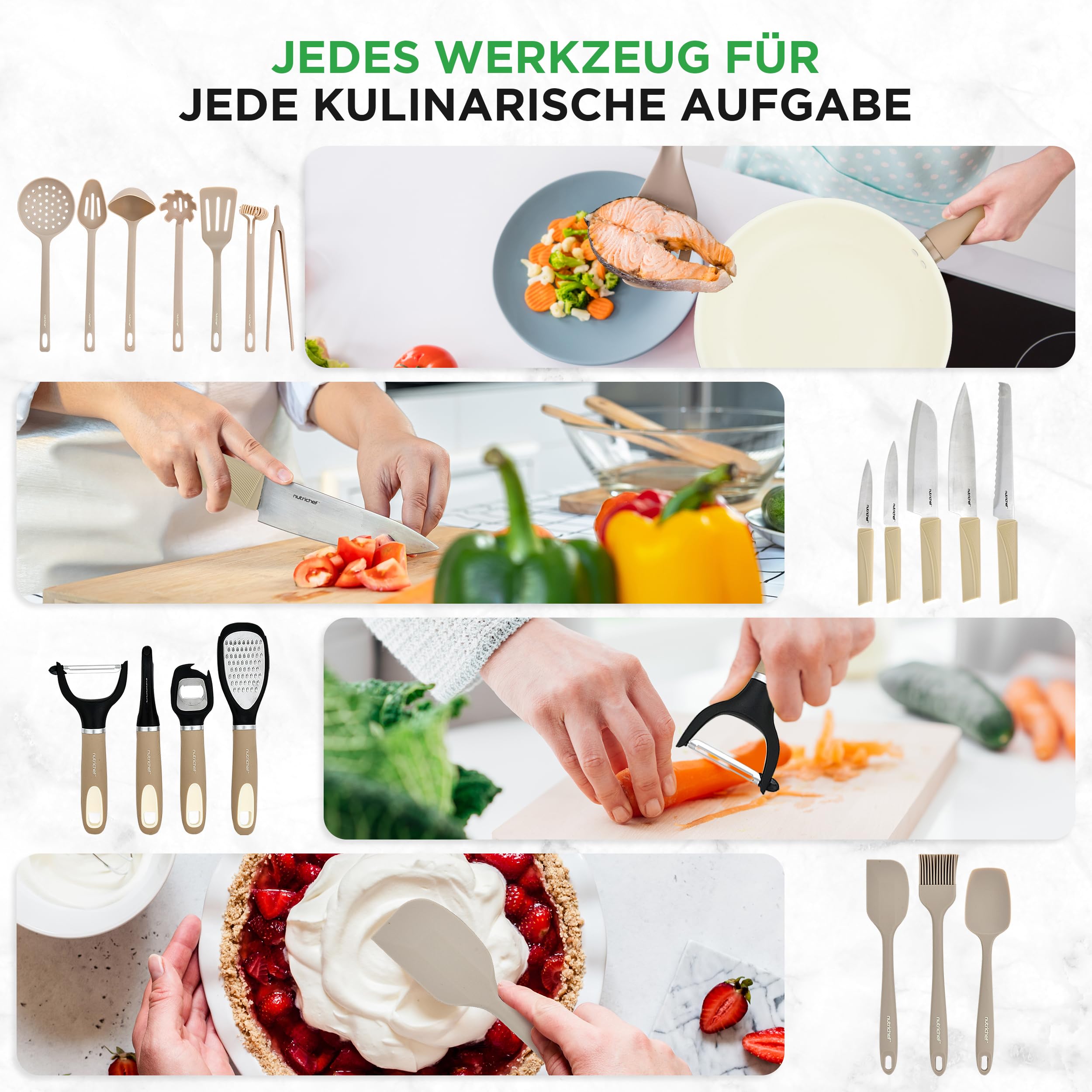Topfset & Pfannenset - 54-teiliges Non-Stick-Kochgeschirr - Enthält Küchenutensilien, Backschale, Messer / Für Induktion, Gas & Elektrisch / Gesundes & Fettfreies Kochen