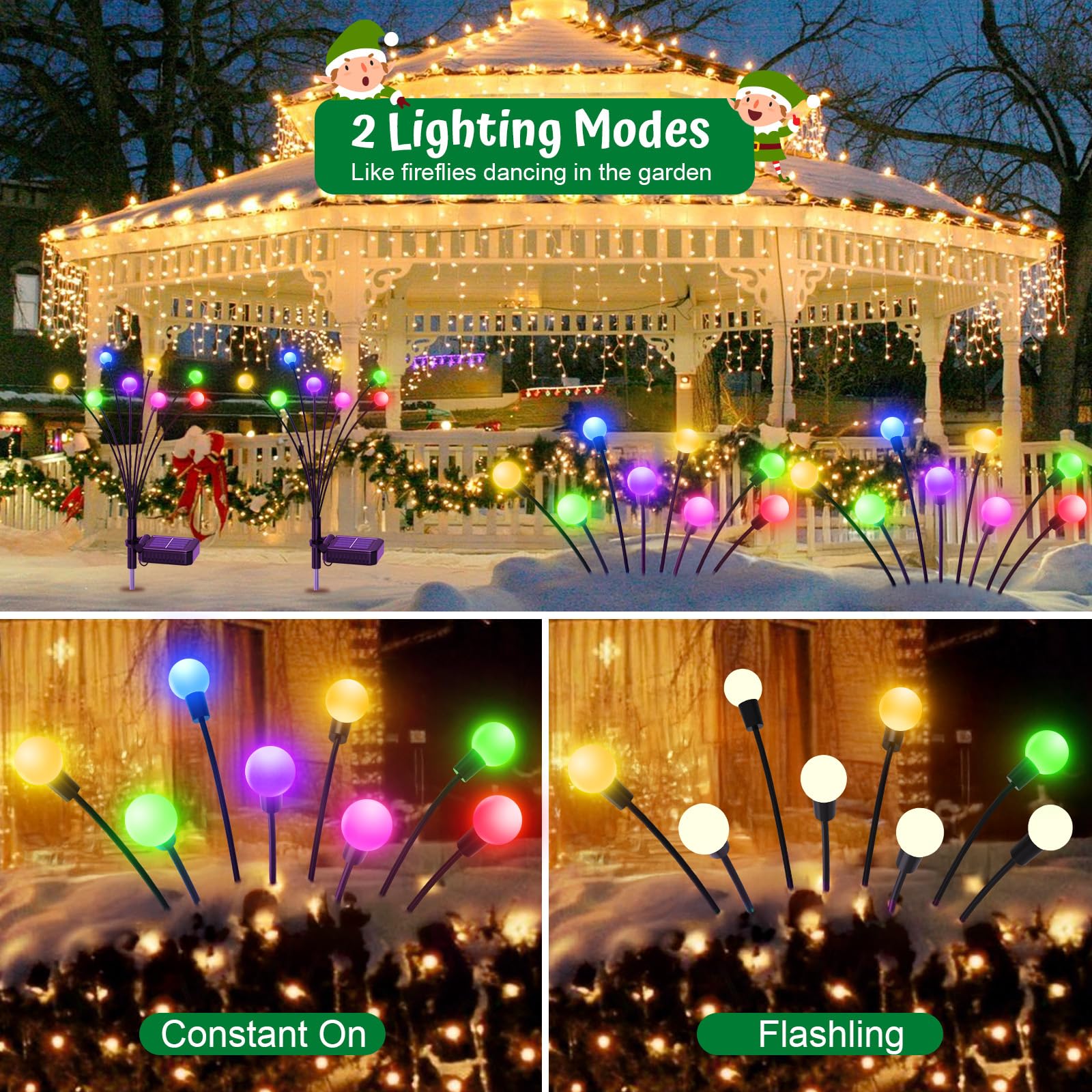 Solarlampen für Außen Garten 4 Stück, 32LED Superhelle 2 Lichtmodi Glühwürmchen Solarleuchten für Außen mit Warmweißem Licht IP65 Wasserdicht Schwingende Garten-Deko für Pathway Yard