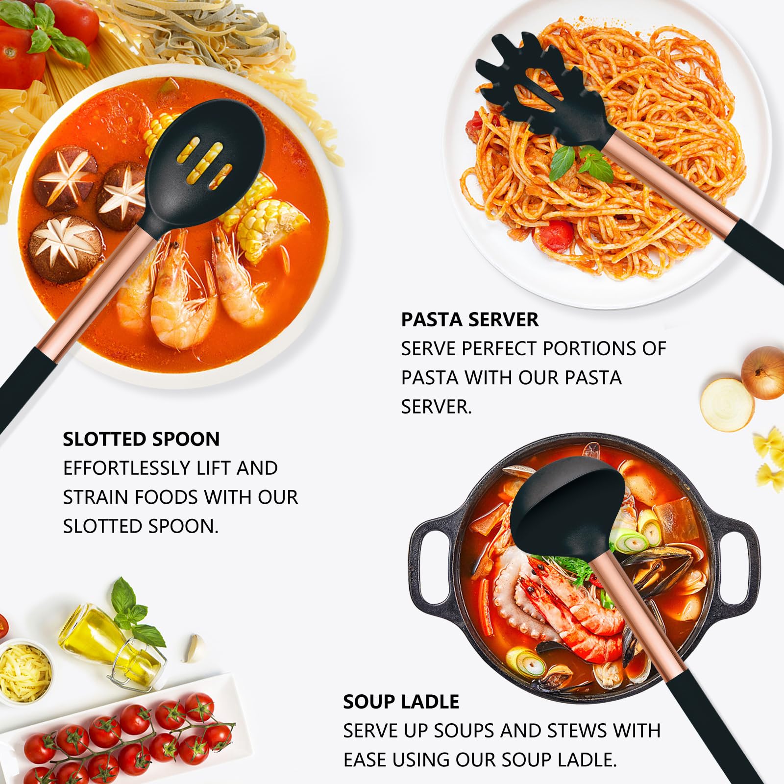 Küchenutensilien Set, 17-teiliges Rose Gold Küchenzubehör, Silikon Küchenutensilien /hitzebeständige Küchenutensilien zum Kochen