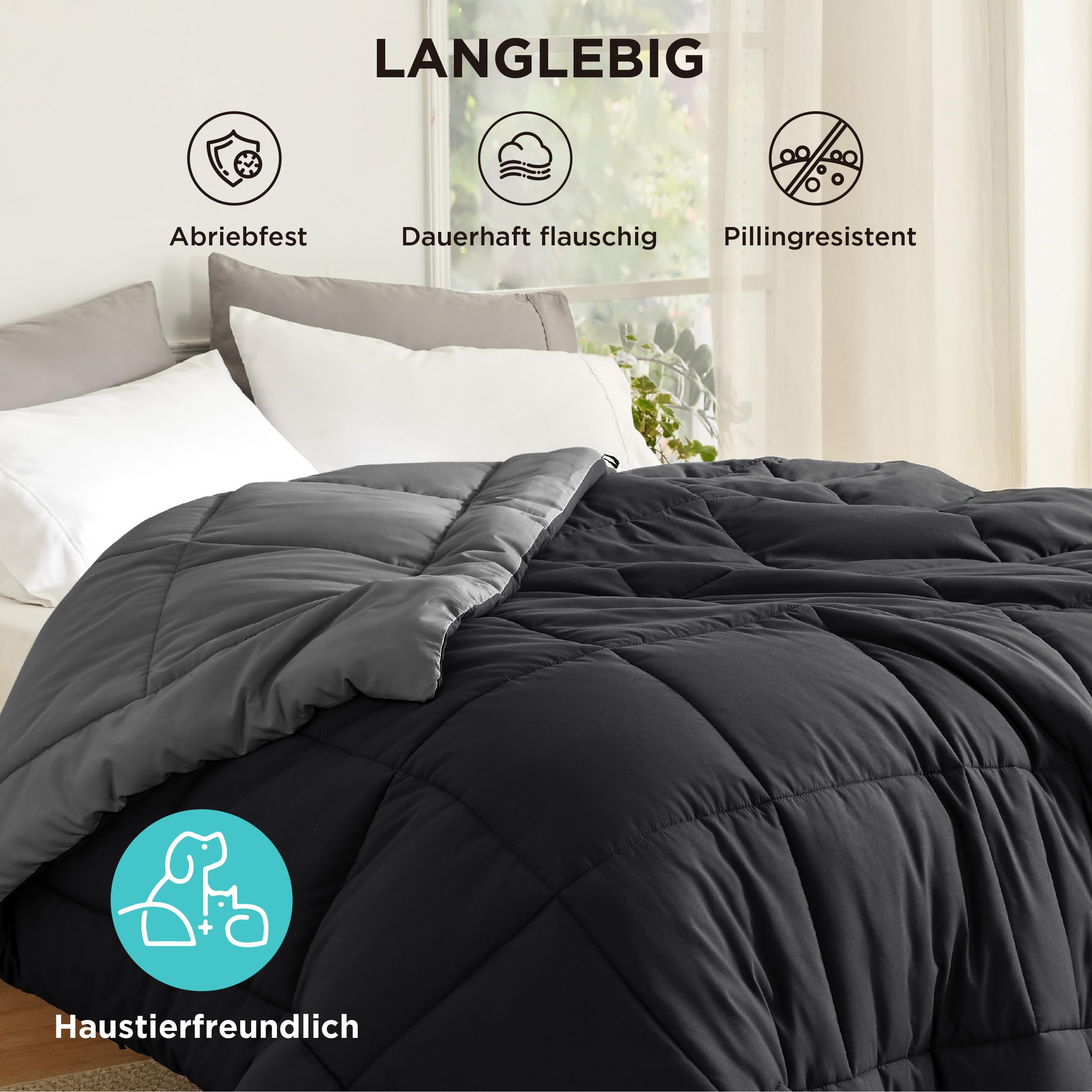 BEDSURE Bettdecke Ohne  - Bettdecke für Allergiker, Warm & Gemütlich Ganzjahresdecke 300GSM Füllung, Waschbare Duvet für 4 Jahreszeiten, Grau/Hellgrau