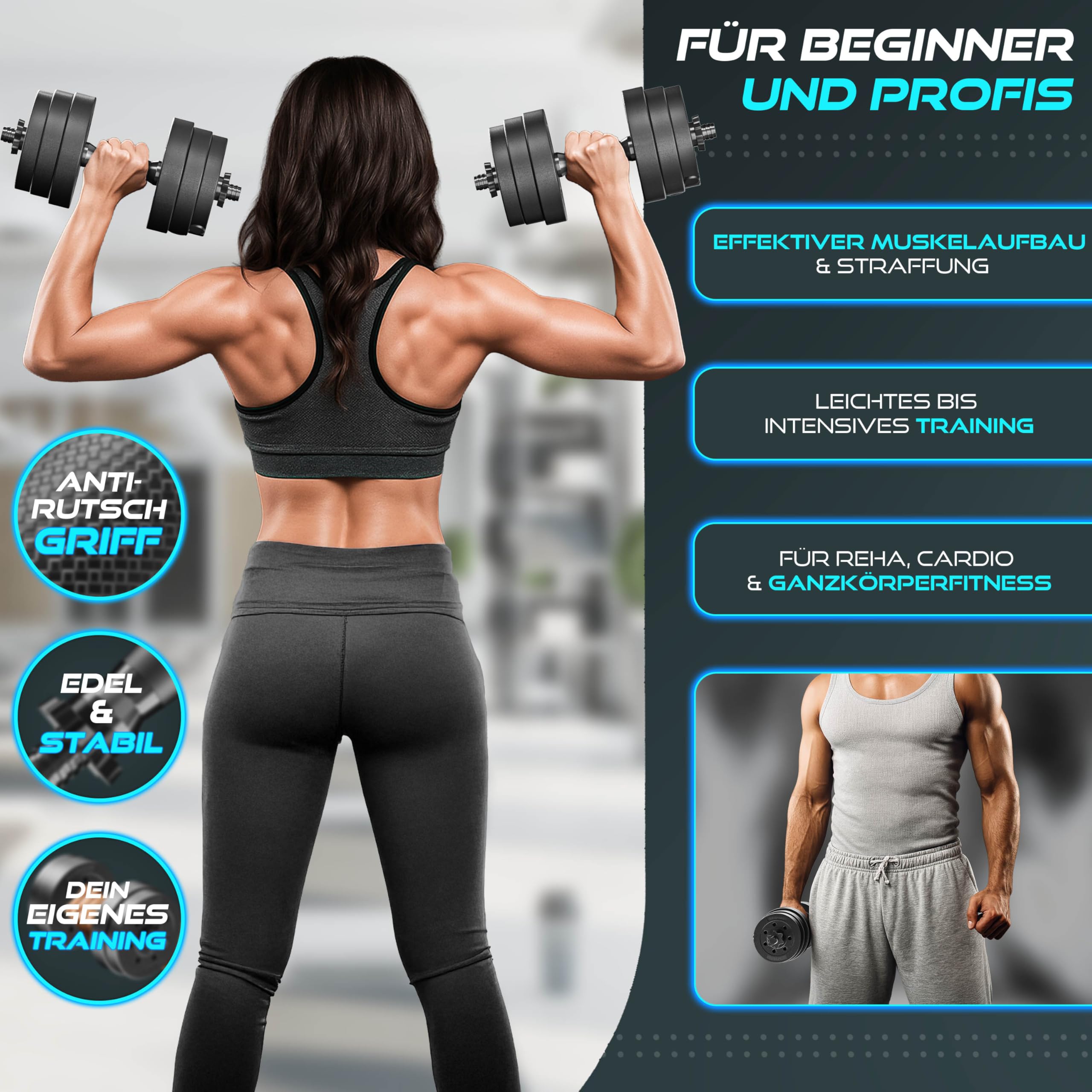 2er Hanteln Set verstellbar 20 kg | Hantelset mit 2 Kurzhanteln | Hantel mit Gewichten & 4 Sternverschlüsse | Fitness Kurzhantel für Muskelaufbau, Workout & Zuhause