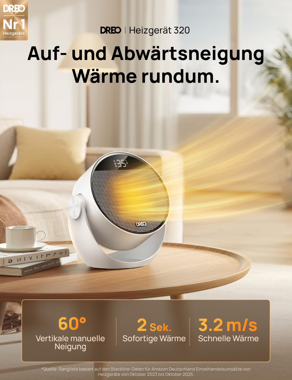 Heizlüfter Energiesparend Klein, Leiser 1500W Tragbar Heizlüfter mit Fernbedienung, Thermostat, 60° Neigbar, 8 Sicherheitsfunktionen, PTC-Keramik,12-Std-Timer, 3 Modus 3 Geschwindigkeit, Schwarz