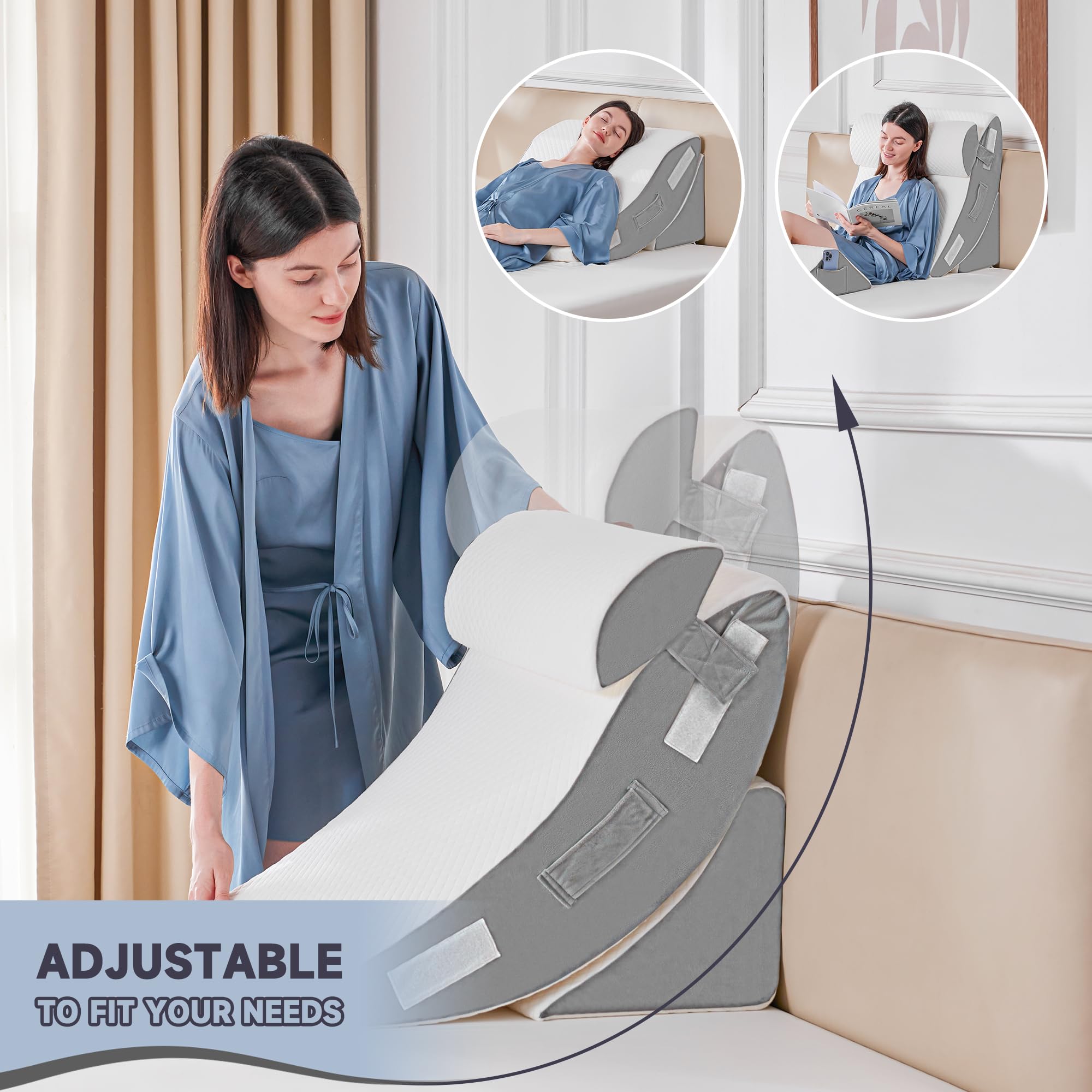 Orthopädische Bett Keil Kissen Set für das Schlafen, Post Chirurgie Schaum Kissen für Körper, Rücken und Beine Schmerzlinderung, Dreieck justierbare Stützkissen mit Säure Reflux Schlafkissen Weiß