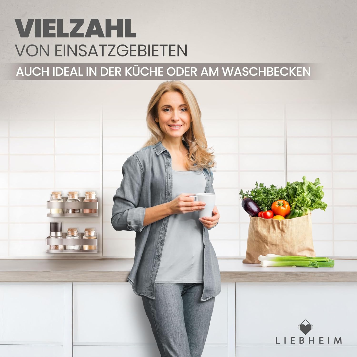Duschablage Ohne Bohren - Badregal - Duschkorb - Bad Organizer | Massiv - silber gebürstet - 22 cm x 9 cm - 2 Klebevarianten für Nass- und Trockenbereich