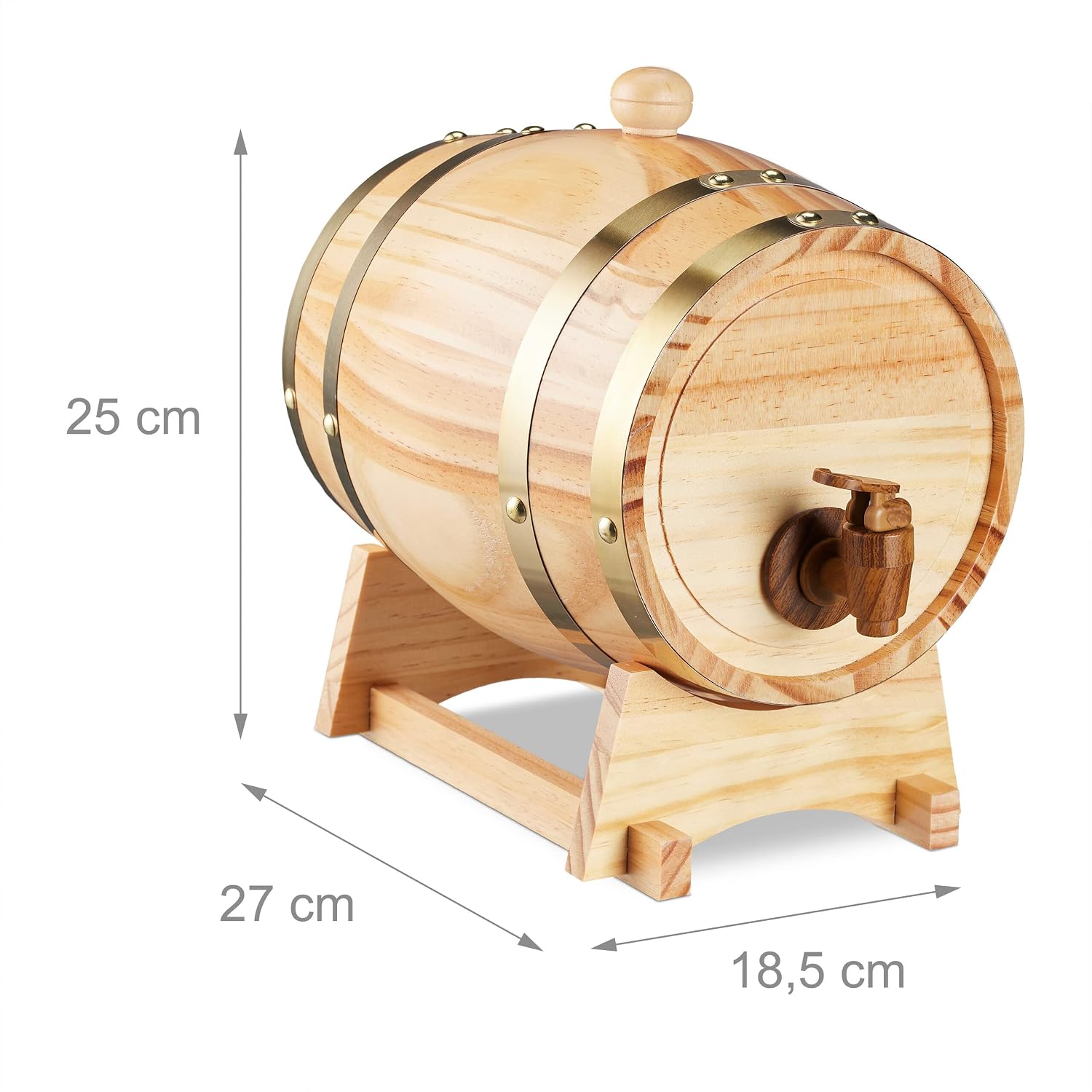 Schnapsfass, 2.2 l, Holz, Whiskyfass mit Bock & Zapfhahn, für Whisky, Wein, Spirituosen, Deko Holzfass, Natur