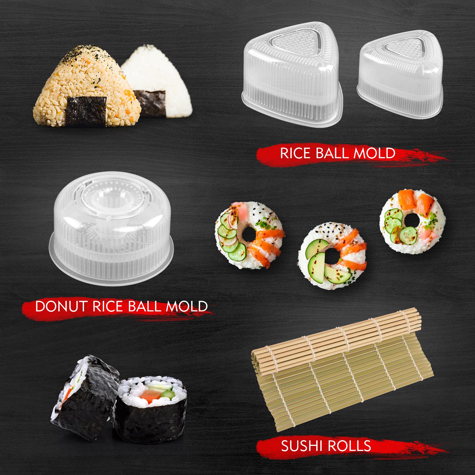 Sushi Set, 20-teiliges Kit für Anfänger, um sich selbst Sushi zu machen, Sushi-Platte mit Reisrollenformen, Gabel, Messer, Rollmatte, Sticks