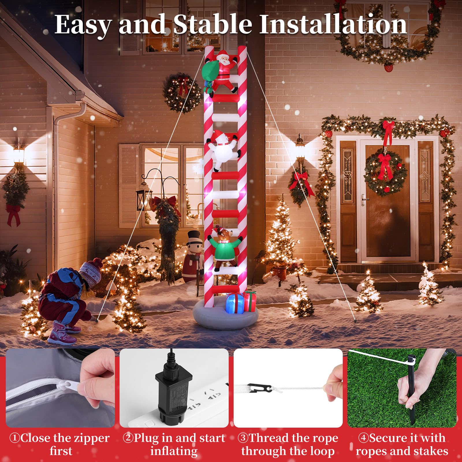 Aufblasbare Weihnachtsdeko, Riesiger Weihnachtsbaum Bogen mit 8 LED Leuchten, Wasserfest Beleuchtet Aufblasbar Weihnachtsdeko Aussen für Hof Garten Feiertag Weihnachtsdekoration