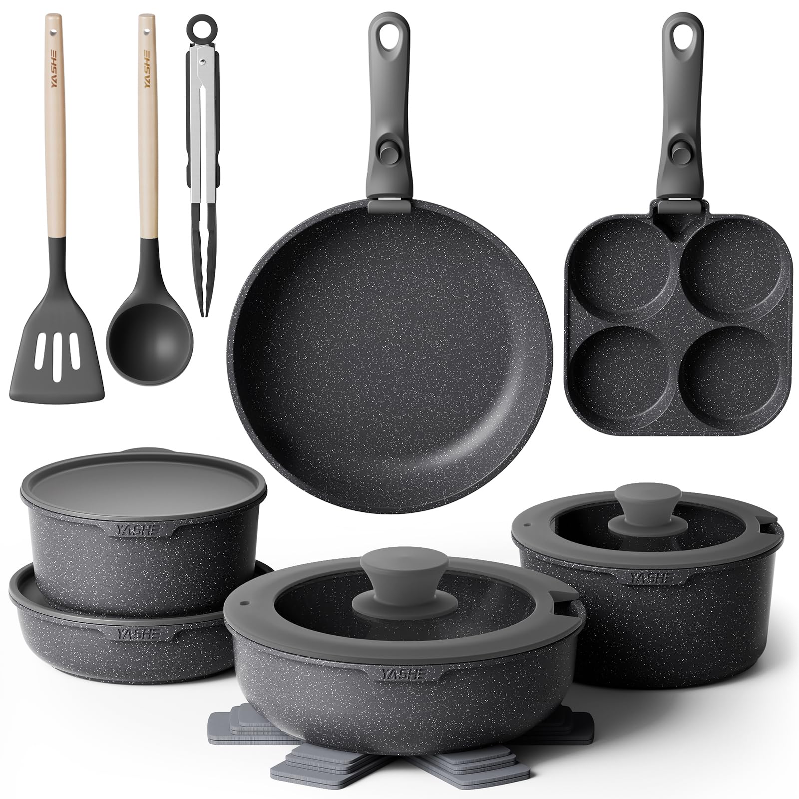 20er Set Kochtopf mit Anti-Haft-Beschichtung, abnehmbare Griffe, geeignet für Induktionskocher, Ofen bis 230 °C, Geschirrspüler sicher / NEU & OVP!