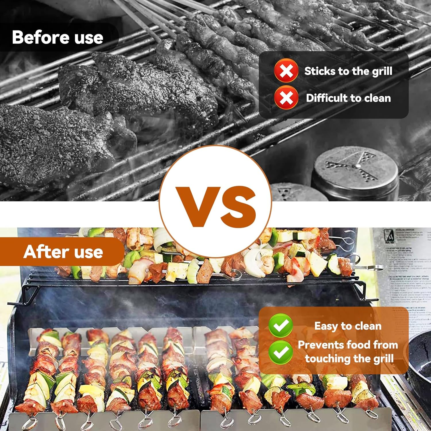 4 Stück Grillspiesse Edelstahl Rack, Schaschlik Aufsatz für Gasgrill Spiesse Grill für 6 Spieße BBQ Grill Zubehör für im Freien beim Camping Wandern oder Picknick