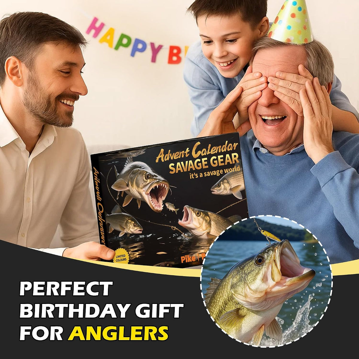 Angeln Adventskalender 2026,24 Tage Angeln Köder Set Adventskalender,für Fischer Erwachsene Teenager Jungen Weihnachten Überraschung Geschenk Schwarz und Gold