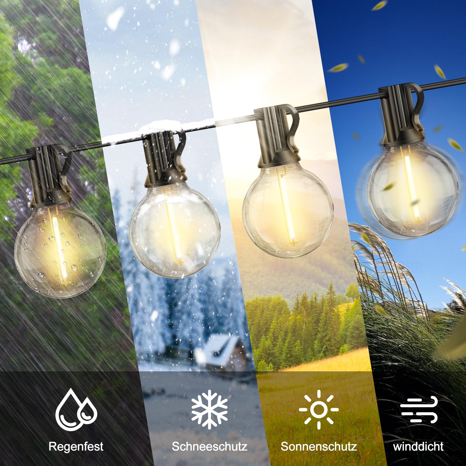 Lichterkette Außen Outdoor LED Strom - Aussen Beleuchtung Garten Balkon - Lichterketten Glühbirnen Pavillon Terrasse Party Draußen String Lights - Wetterfest Dimmbar Fernbedienung Partybeleuchtung