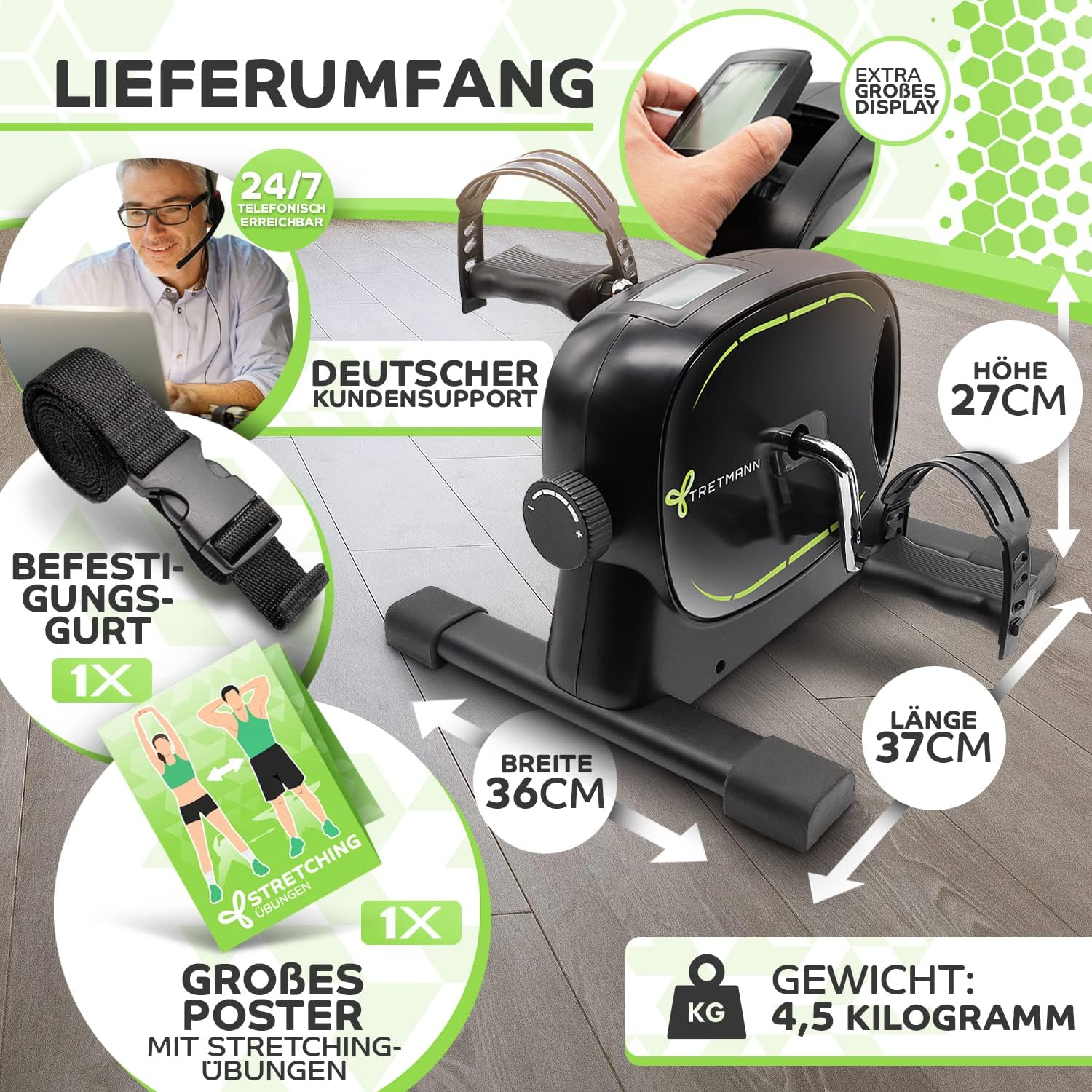 Pedal Trainer Set - Extra stabil & ruhig - Bein Trainer für Senioren / Übungsrad Mini Bike Black Green