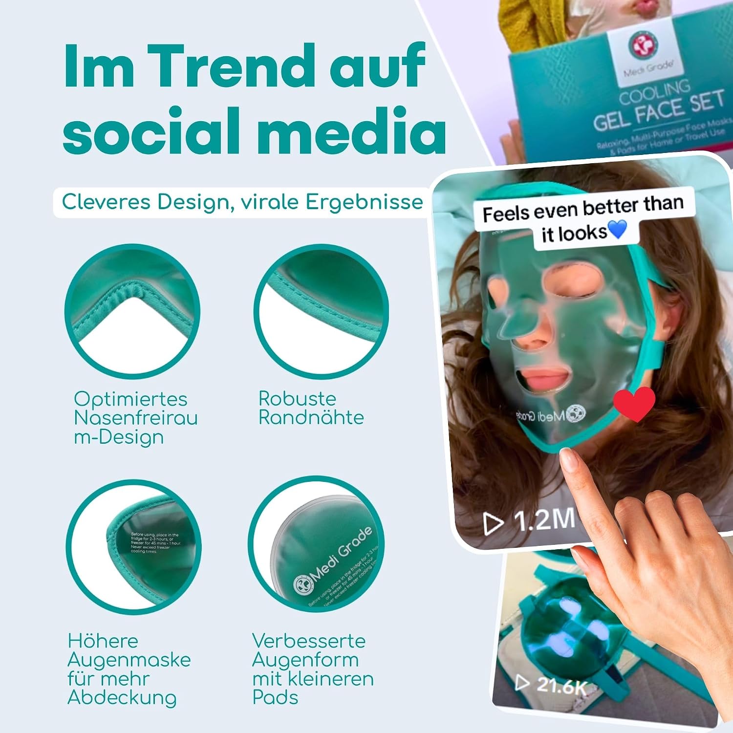 Kühlmaske für Gesicht Augen im Set, Erfrischende Gel Eismaske | Gesichtskühlmaske Augen Kühlmaske gegen geschwollene Augen, zum Augenringe Entfernen, bei Migräne, mit praktischer Kühltasche