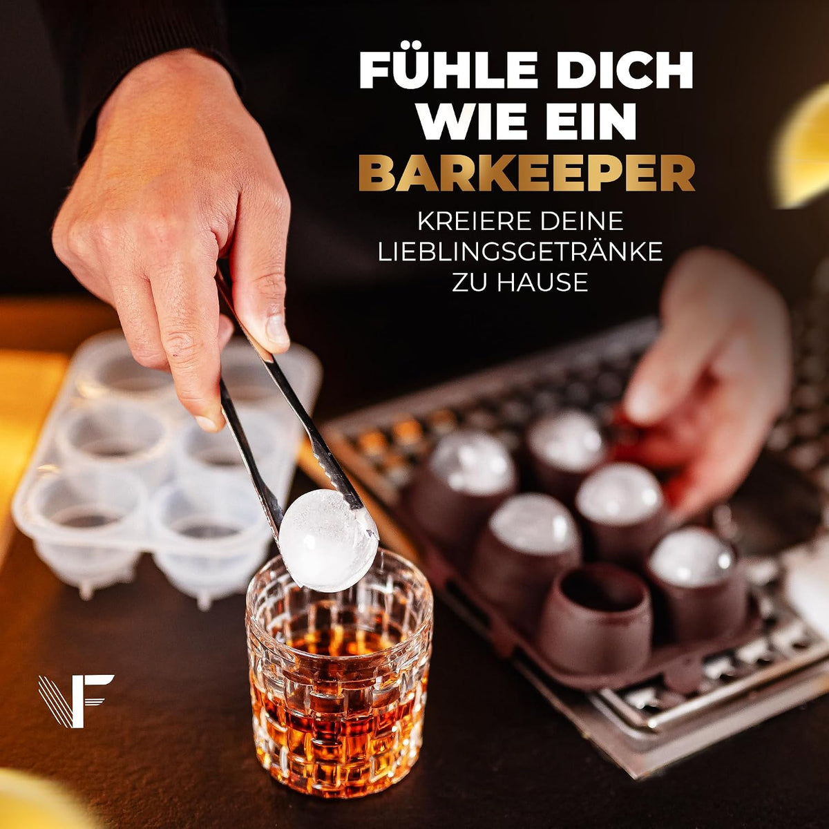 Runde Eiswürfelform 2er Pack - XXL Eiskugelform für Whisky, Rum & Cocktails - 12x Eiswürfel Kugeln - Langlebige Platin-Silikon Eis Kugel Form spülmaschinengeeignet