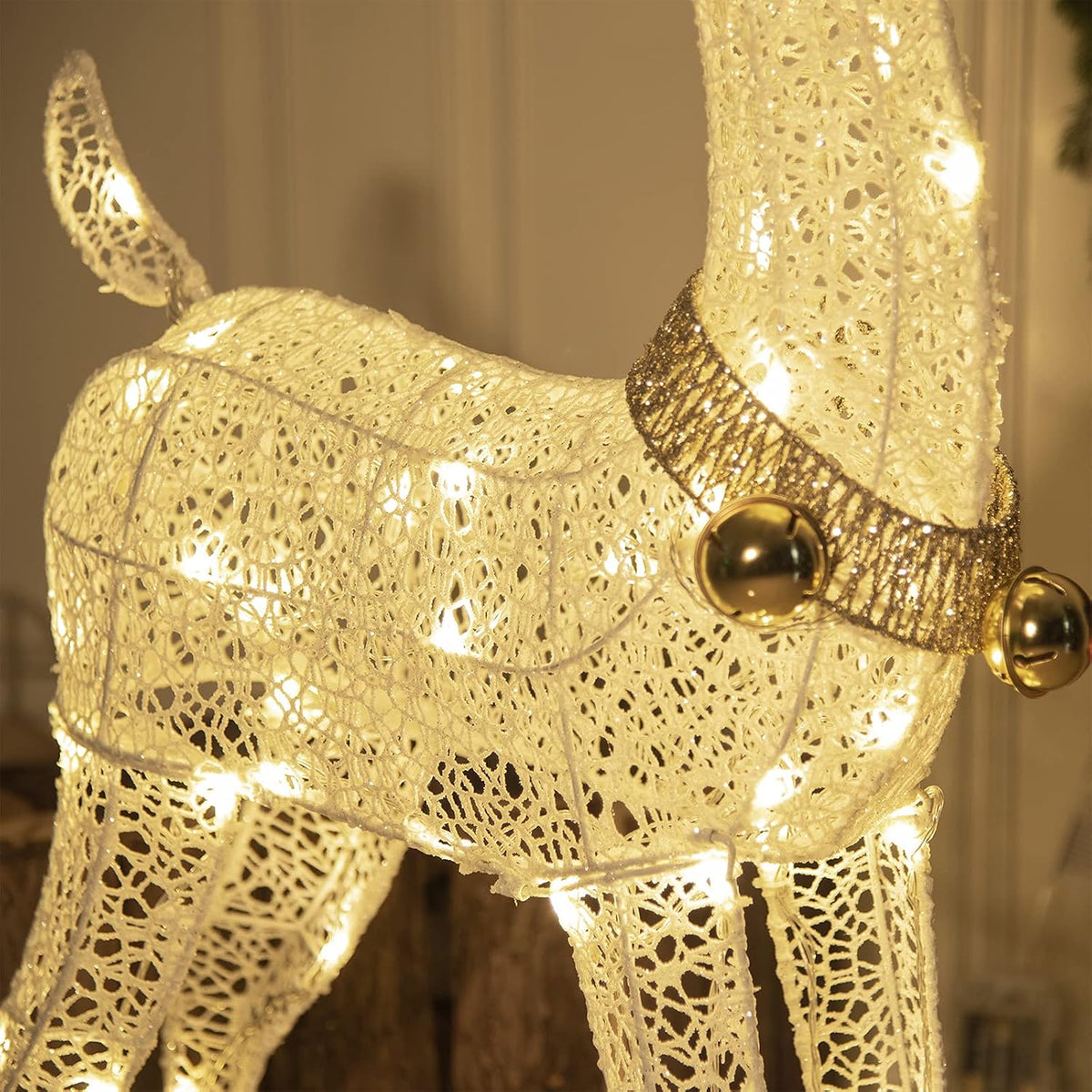 LED Rentier Metall Gold Weiß Eisen Rahmen Beleuchtet Weihnachtshirsch warm weiß Weihnachten Deko für Innen Aussen