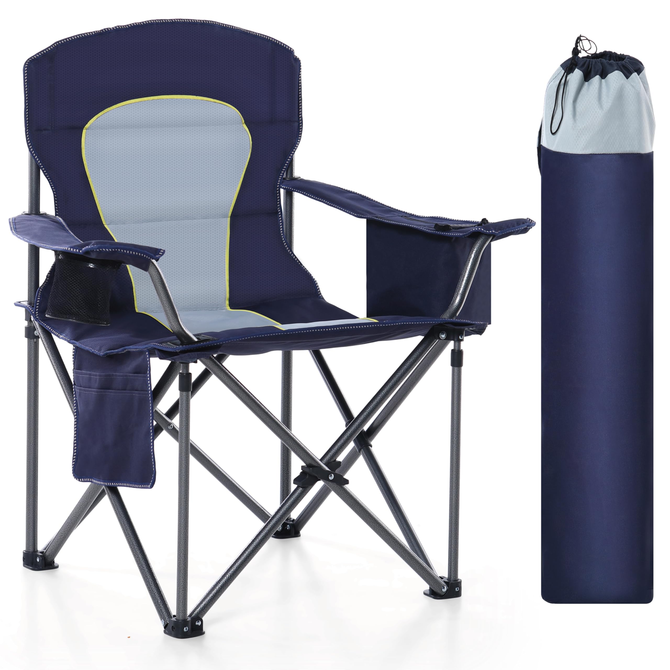 Campingstuhl Faltbar 200kg Klappstuhl Gepolstert mit Getränkehaltern Faltbarer Angelstuhl XXL mit Armlehnen Outdoorstuhl