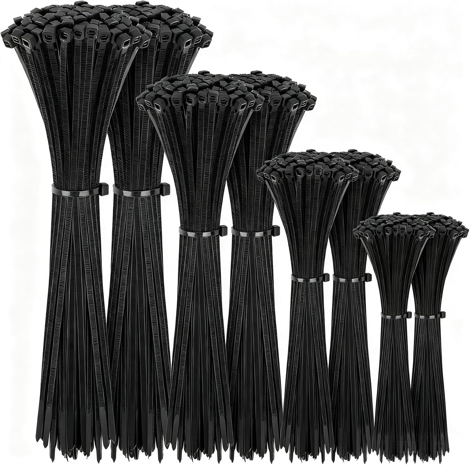 1000 Stück Kabelbinder Schwarz 100/150/200/250/300mm Und 20 Klebesockel, Kabelbinder set, UV Beständig, Hitzebeständig, Kunststoff Kabel Binder Set