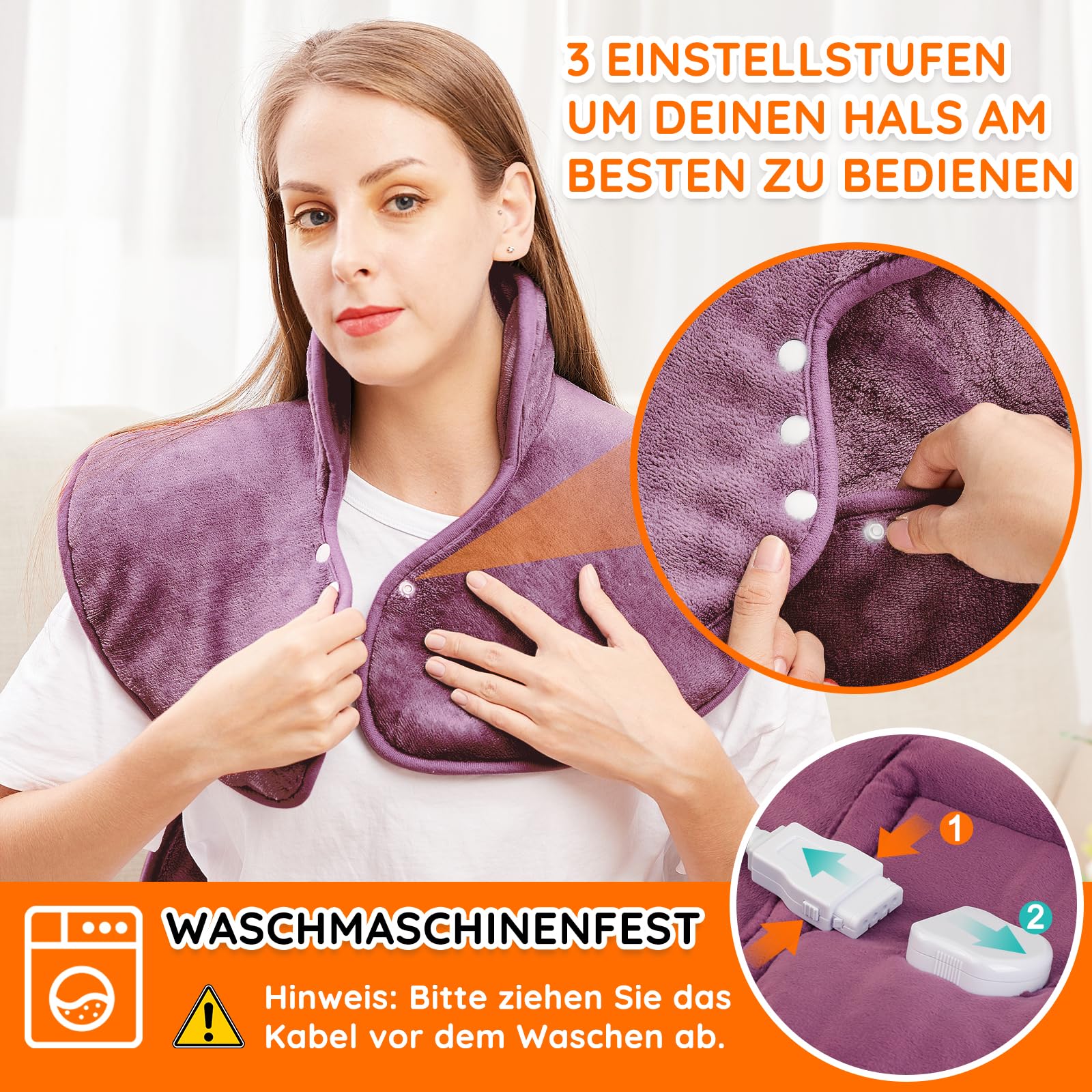 Heizkissen für Rücken, Schulter, Hals, 60 x 100 cm, Wärmekissen mit automatischer Abschaltung, Schnellerwärmung, mit Taillette, Rückenwärmer, elektrische Decke, 6 Wärmeeinstellungen, Auto-Off-Timer, Flanell