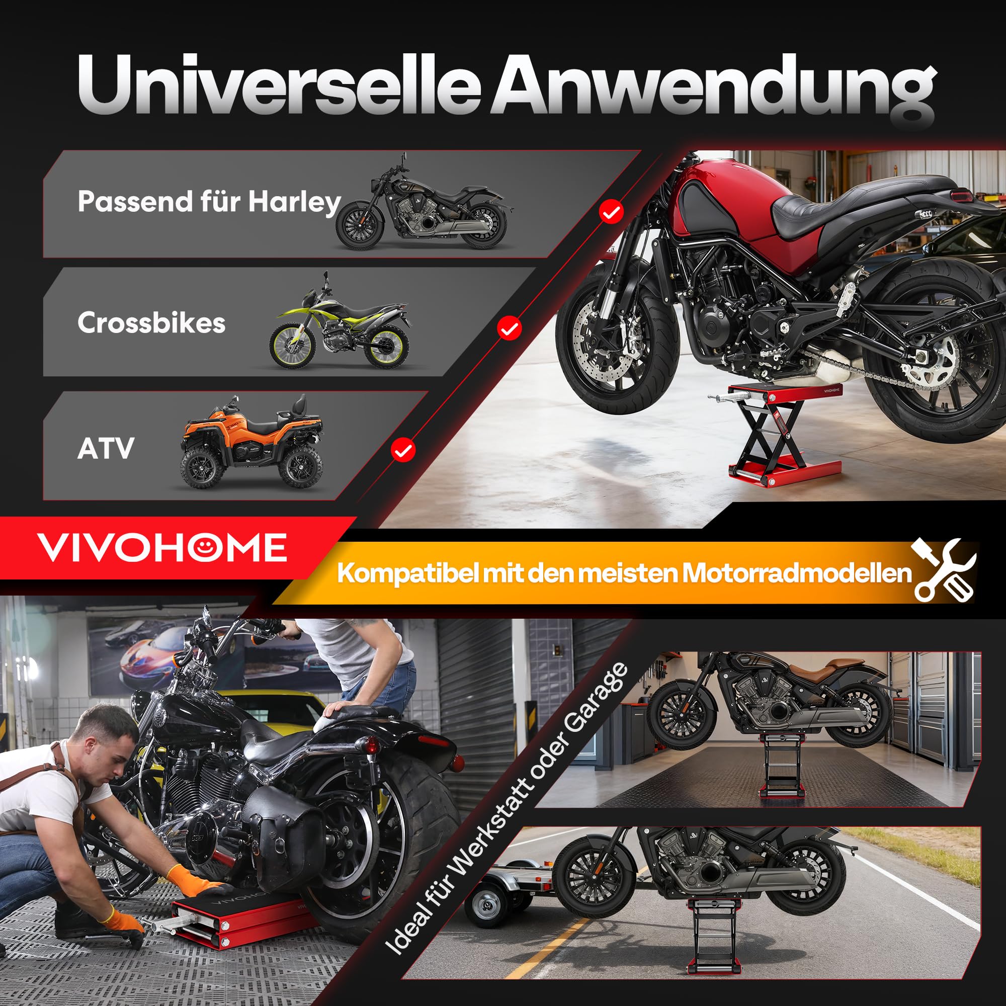 Motorrad Lift 500 kg Stahl-Schereheber mit breitem Deck und Kurbel für Motorräder Off-Road-Fahrzeuge Schmutzfahrräder