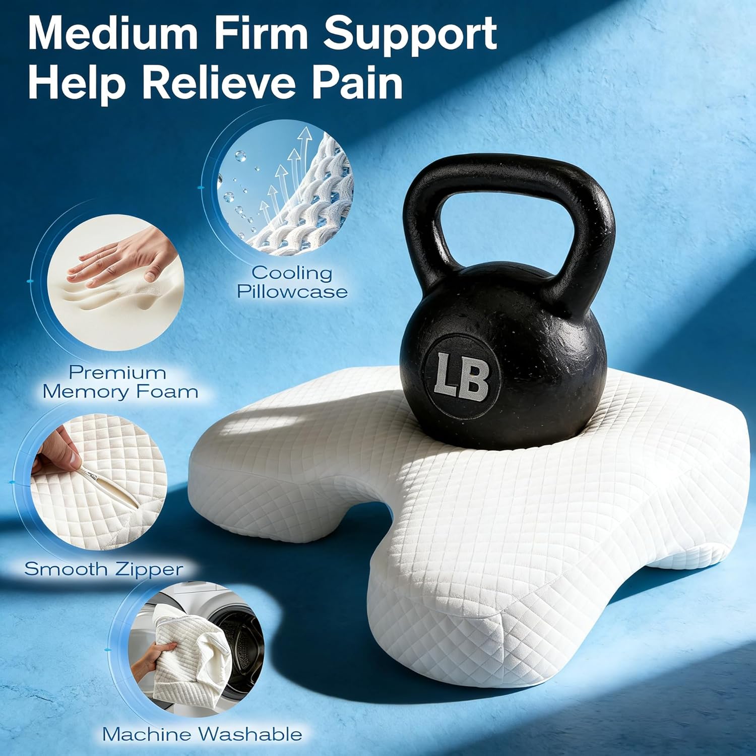 Seitenschläferkissen mit 3 Armloch, 2 in 1 Ergonomisches Seitenschläferkissen, Orthopädisches Nackenstützkissen aus Memory Foam, Kissen für Seitenschläfer, Rücken- und Bauchschläfer