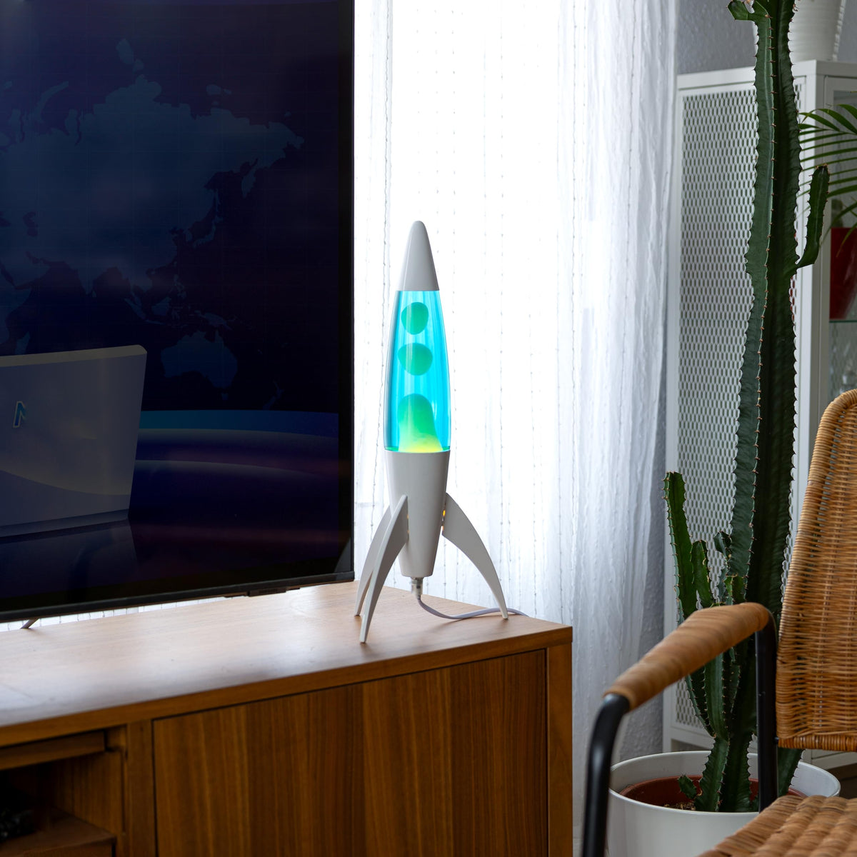 Lavalampe "Rocket" - Retro-Lavalampe mit Ersatzbirne, ideal für Wohnzimmer, Schlafzimmer und Büro. Maße: 20 x 20 x 45 cm.