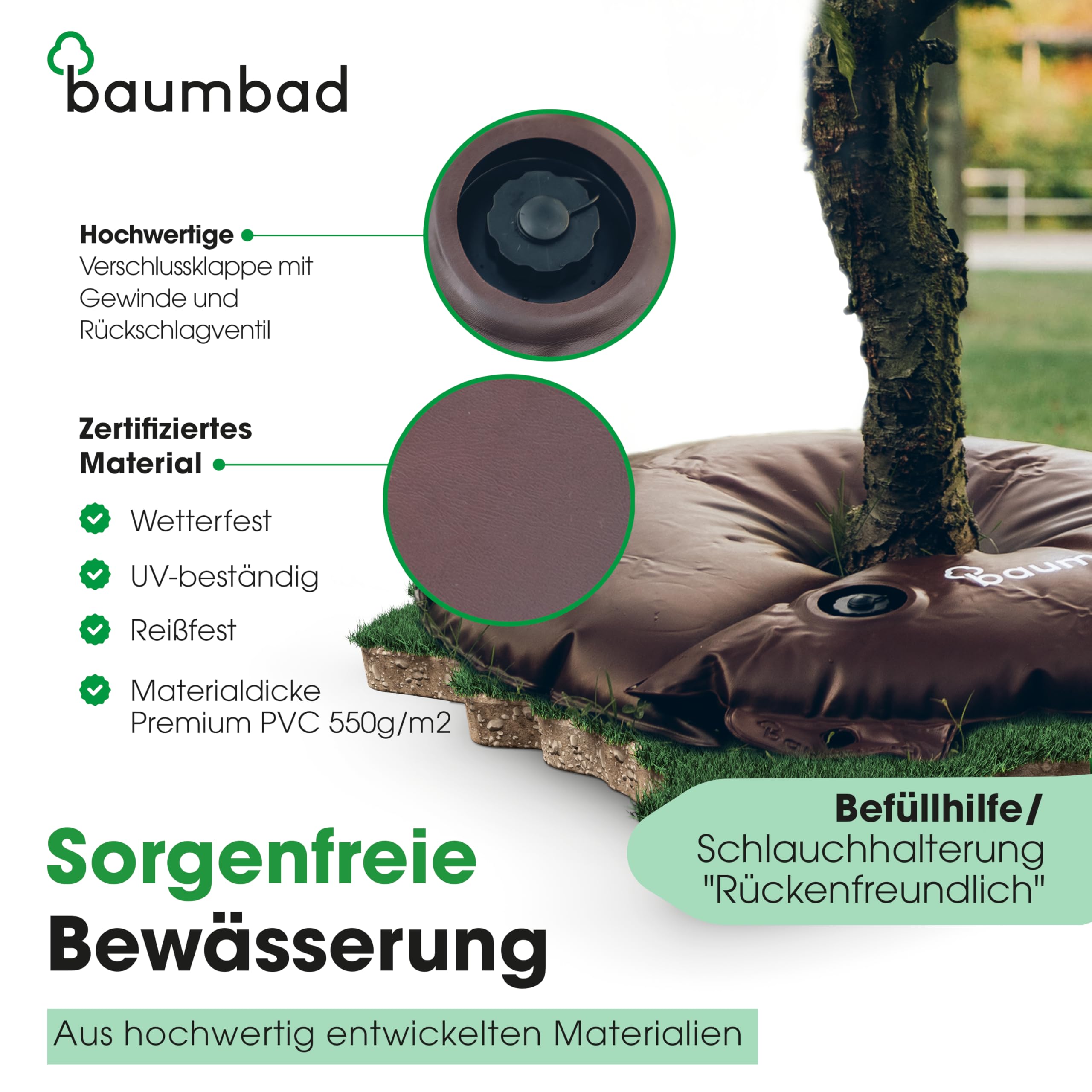 Premium Bewässerungsring 55 Liter, PVC UV Beständig, Baumring zur Bewässerung in Braun