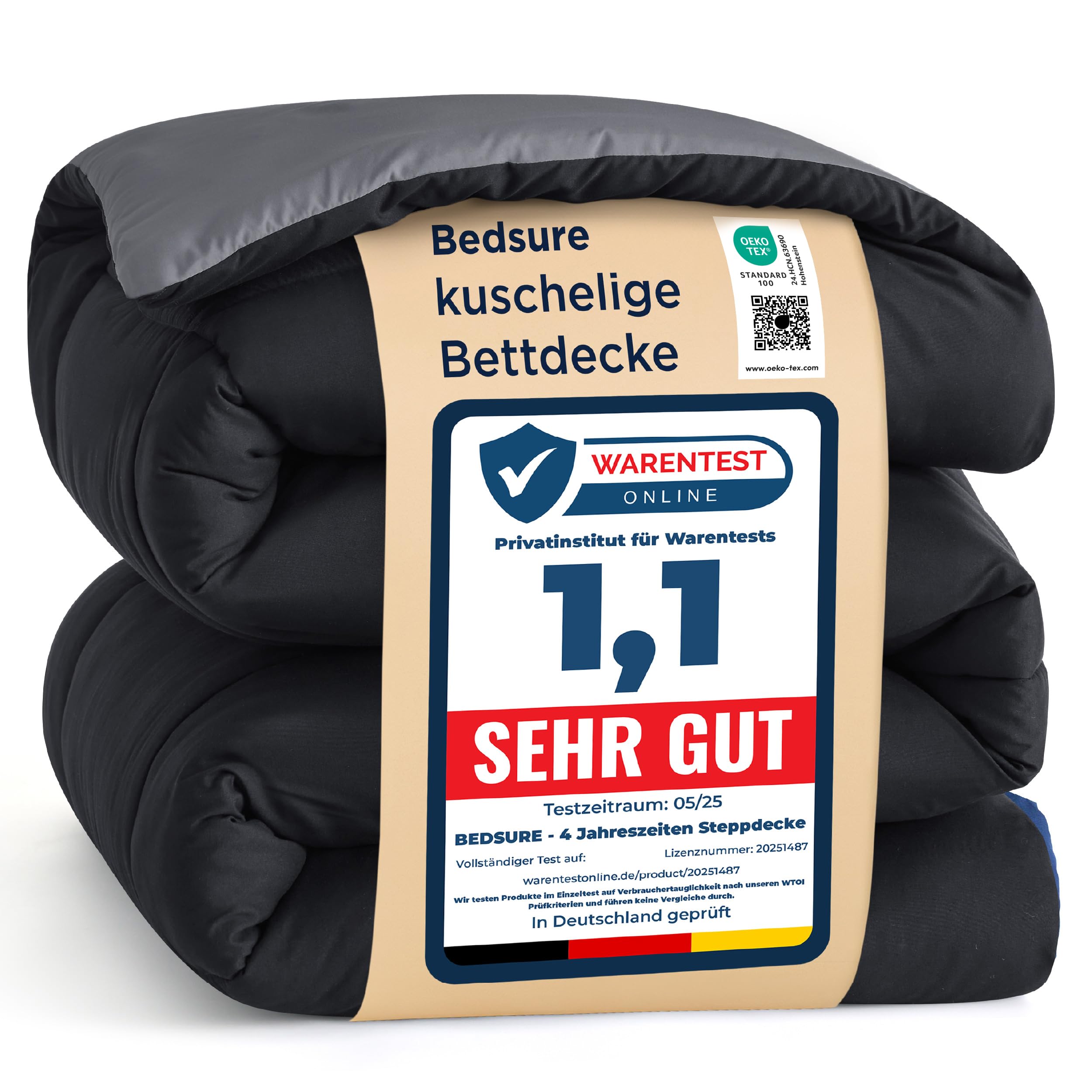 BEDSURE Bettdecke Ohne  - Bettdecke für Allergiker, Warm & Gemütlich Ganzjahresdecke 300GSM Füllung, Waschbare Duvet für 4 Jahreszeiten, Grau/Hellgrau