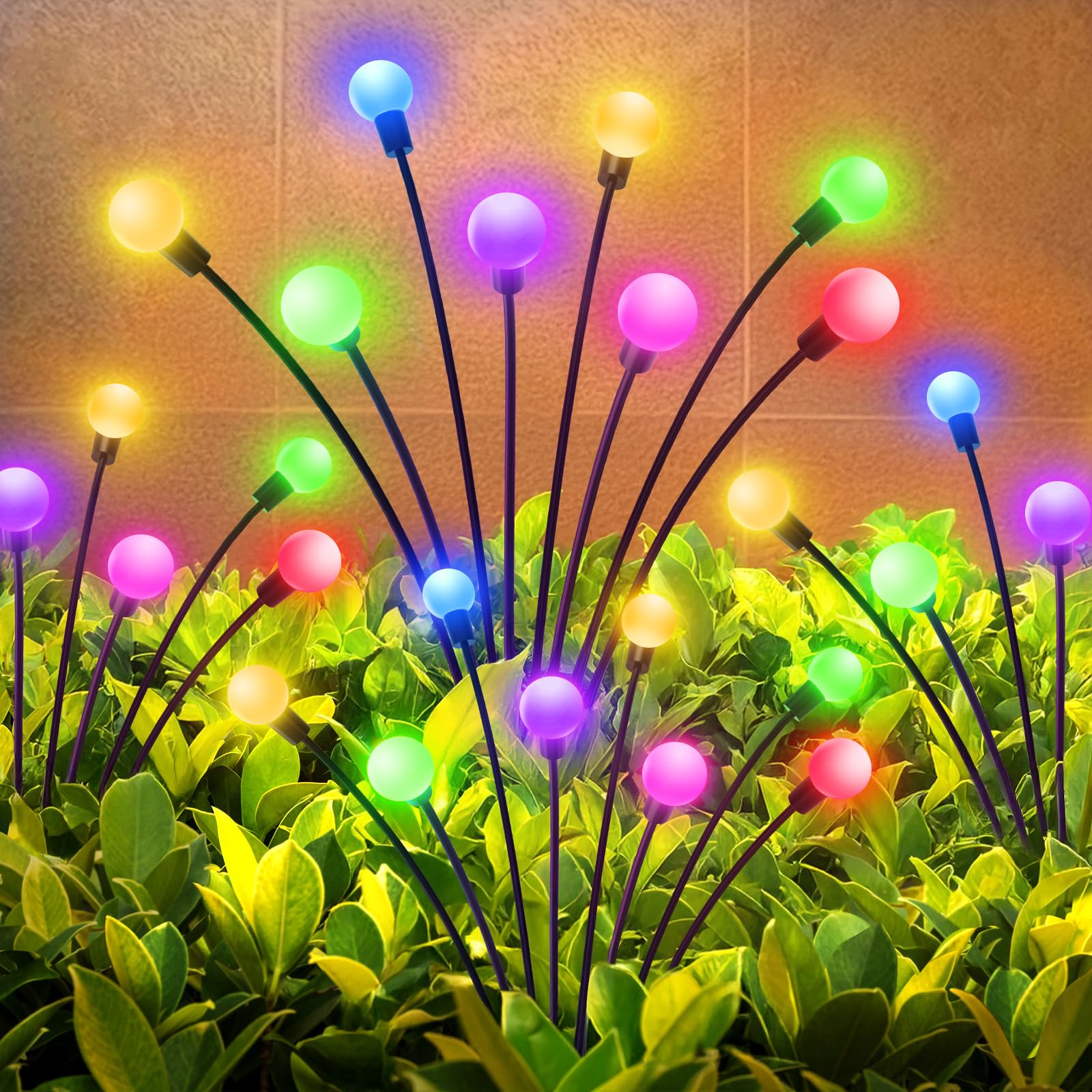 Solarlampen für Außen Garten 4 Stück, 32LED Superhelle 2 Lichtmodi Glühwürmchen Solarleuchten für Außen mit Warmweißem Licht IP65 Wasserdicht Schwingende Garten-Deko für Pathway Yard