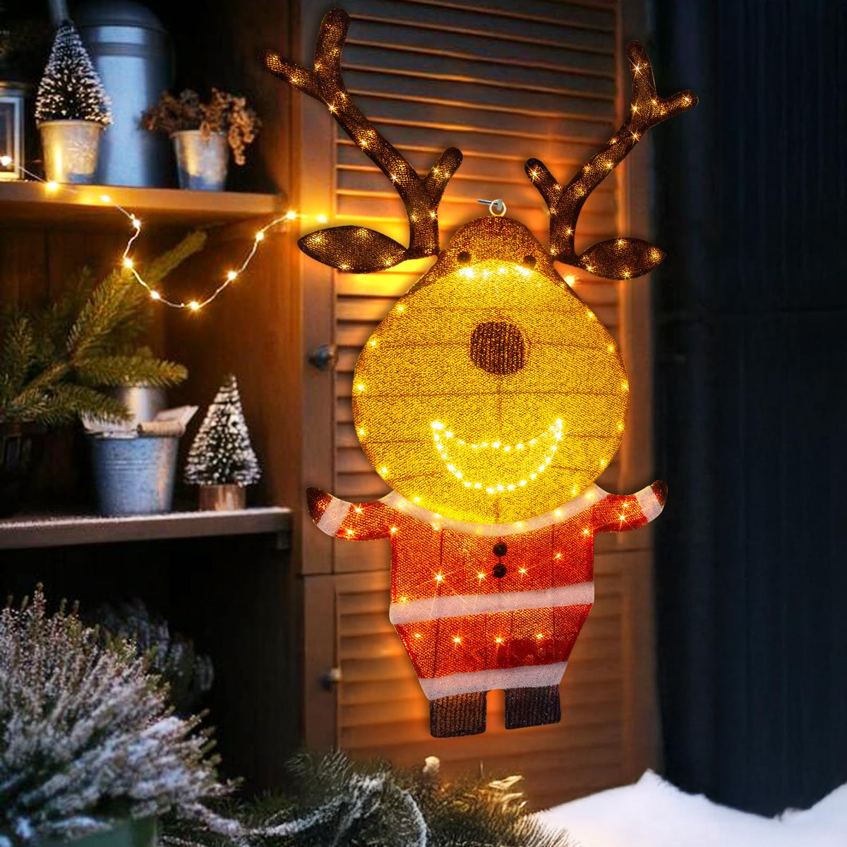 LED Rentier Metall Gold Weiß Eisen Rahmen Beleuchtet Weihnachtshirsch warm weiß Weihnachten Deko für Innen Aussen