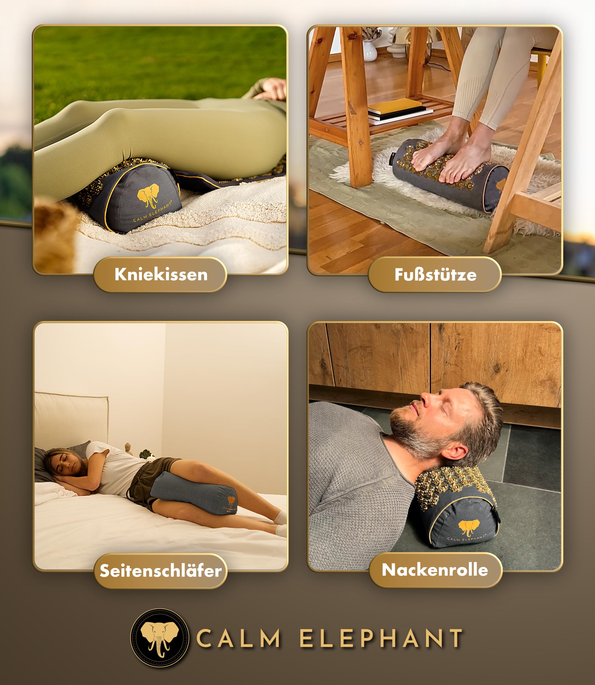 Echte Akupressurmatte mit Kissen XXL Set aus 5 Massagematten Rückenspannung Entlastung Akupunkturmatte mit Wärmefunktion, Lumbalkissen, Doormatte & Tasche, Grau