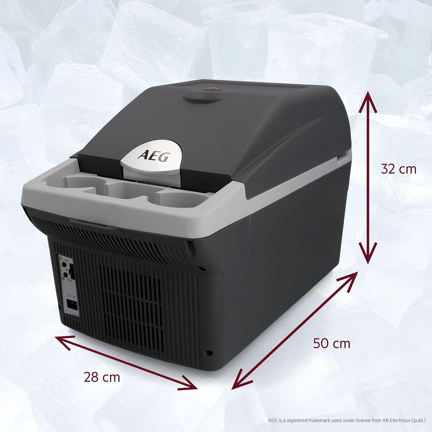 AEG Automotive Board-Bar BK 16 Thermoelektrische Kühl- und Warmhaltebox 16 Liter, 12 Volt für Auto und Steckdose, anschnallbar im PKW, Schwarz,hellgrau