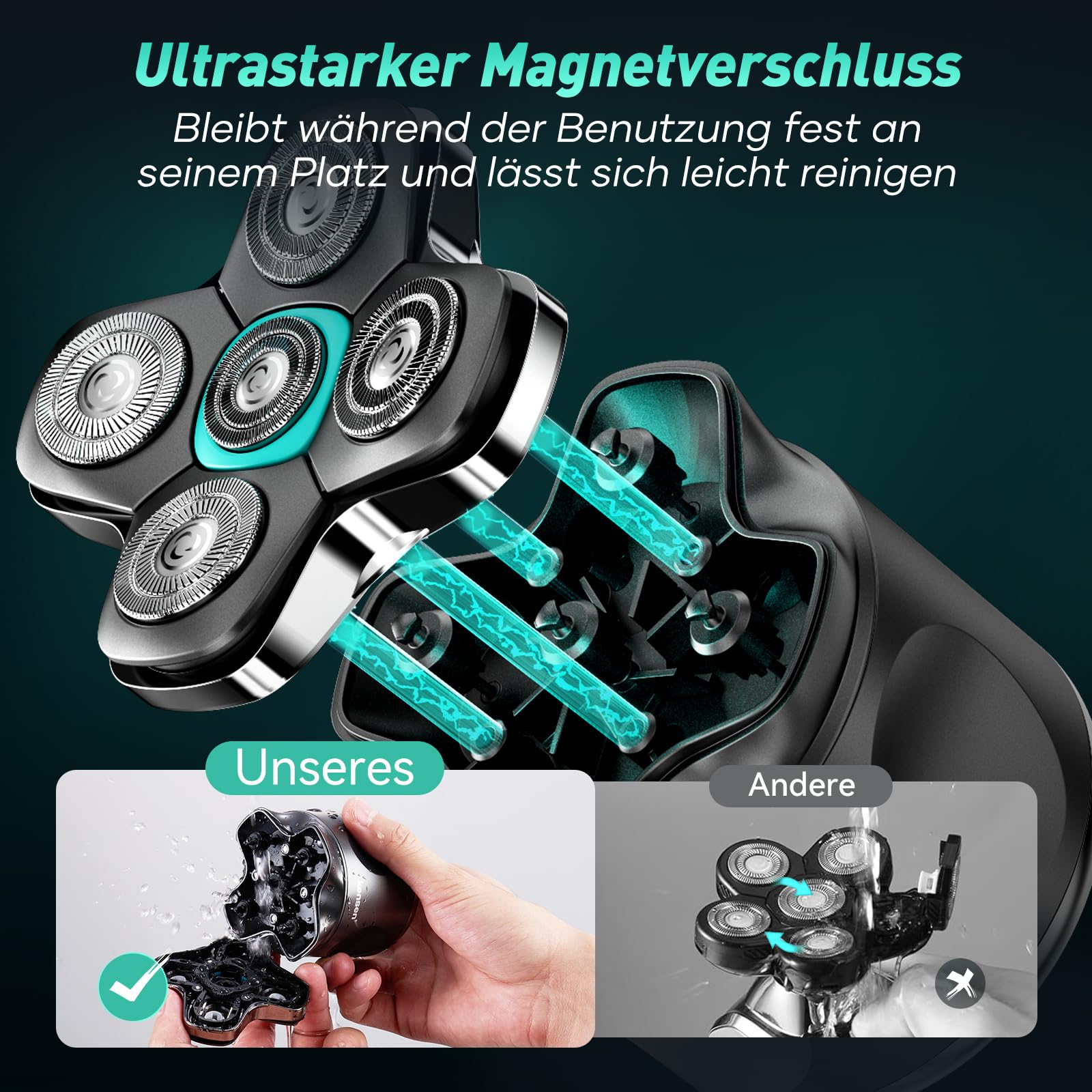 Glatzen Rasierer Herren, kensen Kopfrasierer Glatze Wasserdicht Head Shaver 5D Beweglicher Kopf Rasierer Herren Magnetischer Glatzenschneider Trocken-Und Nassrasur Bald Shaver Typ-C-Anschluss