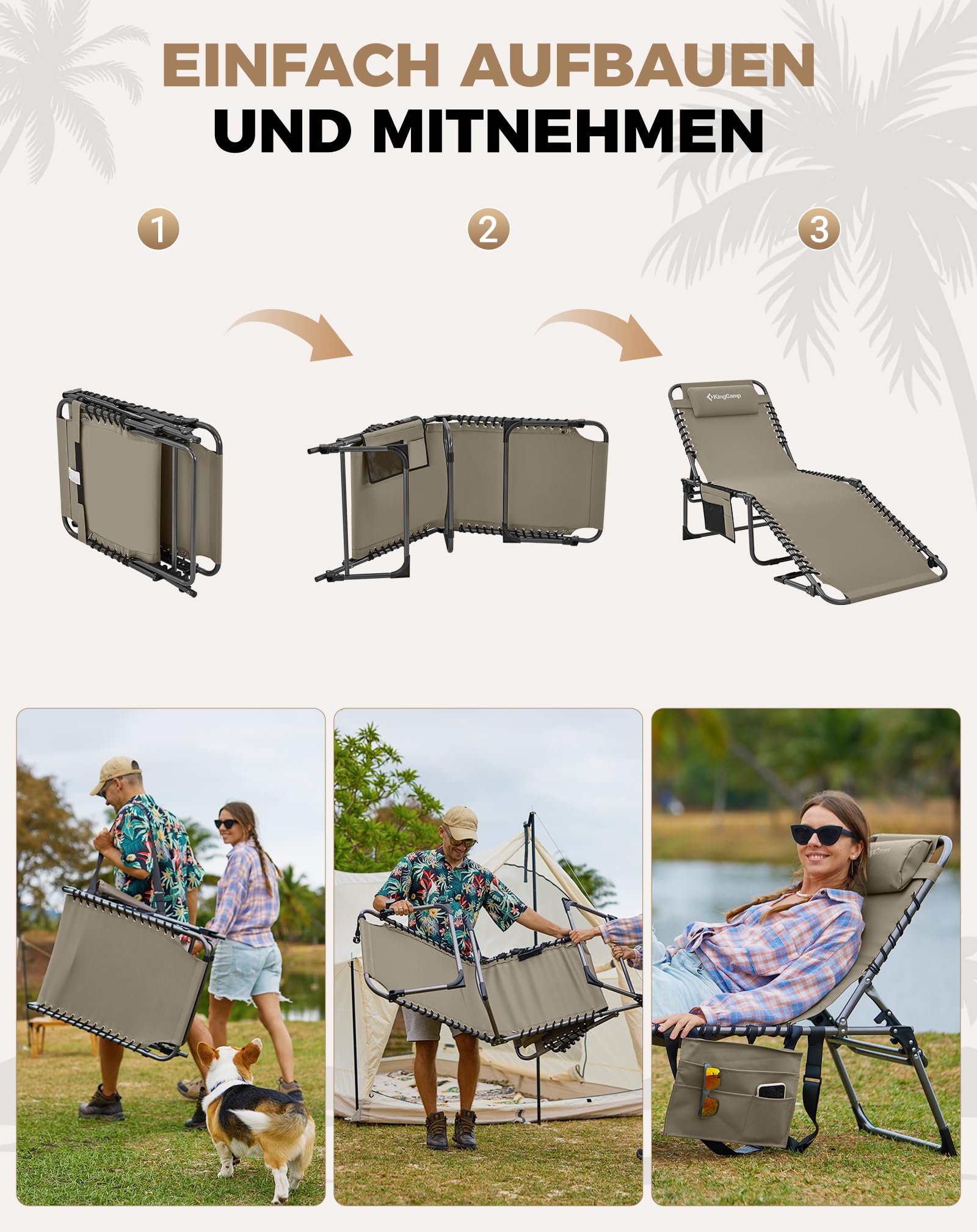 Sonnenliege Klappbar 5-Verstellbare, bis 180 kg, 2er Set, Blau | Gartenliege Klappbar, mit Kopfstütze & Seitentasche, Sonnenliege Wetterfest, Strandliege für Garten Terrasse Pool Camping