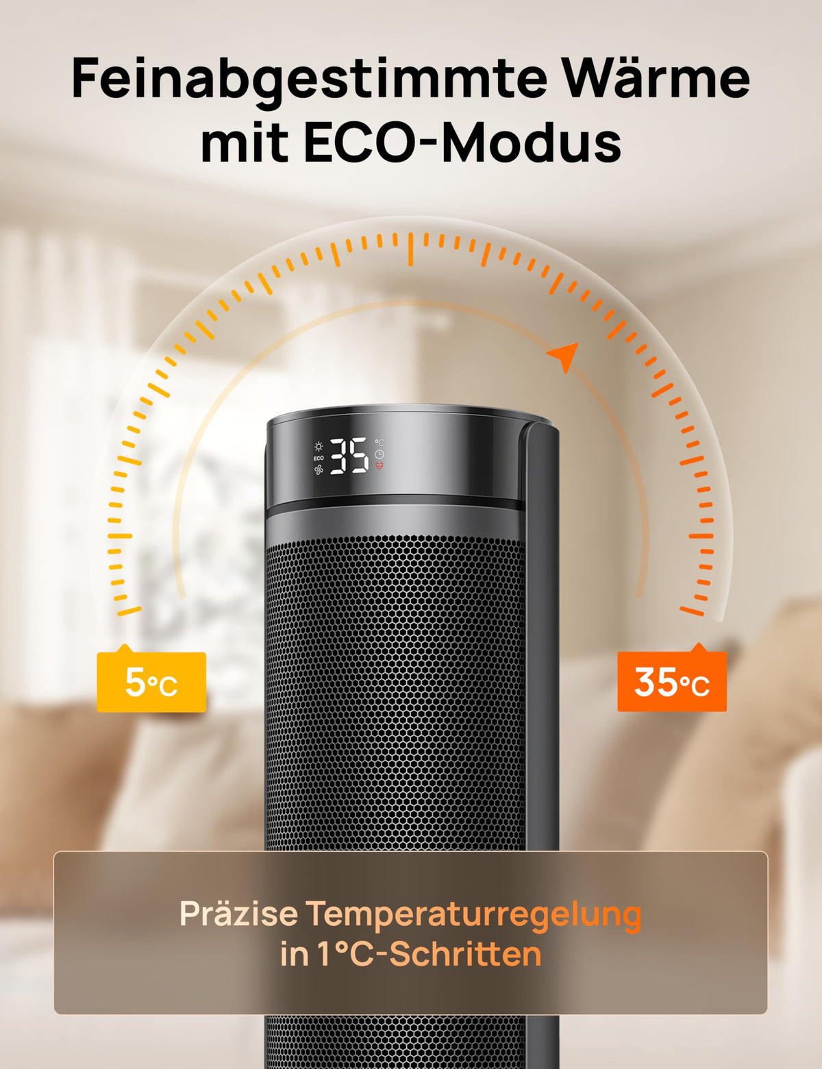 Heizlüfter, 2000W Leiser Elektrischer Heizstrahler fürs Schlafzimmer mit Fernbedienung, 12h Timer, 70° Oszillation, 5 Modi, PTC Keramik mit Thermostat, Heizung für Große Räume, Büro