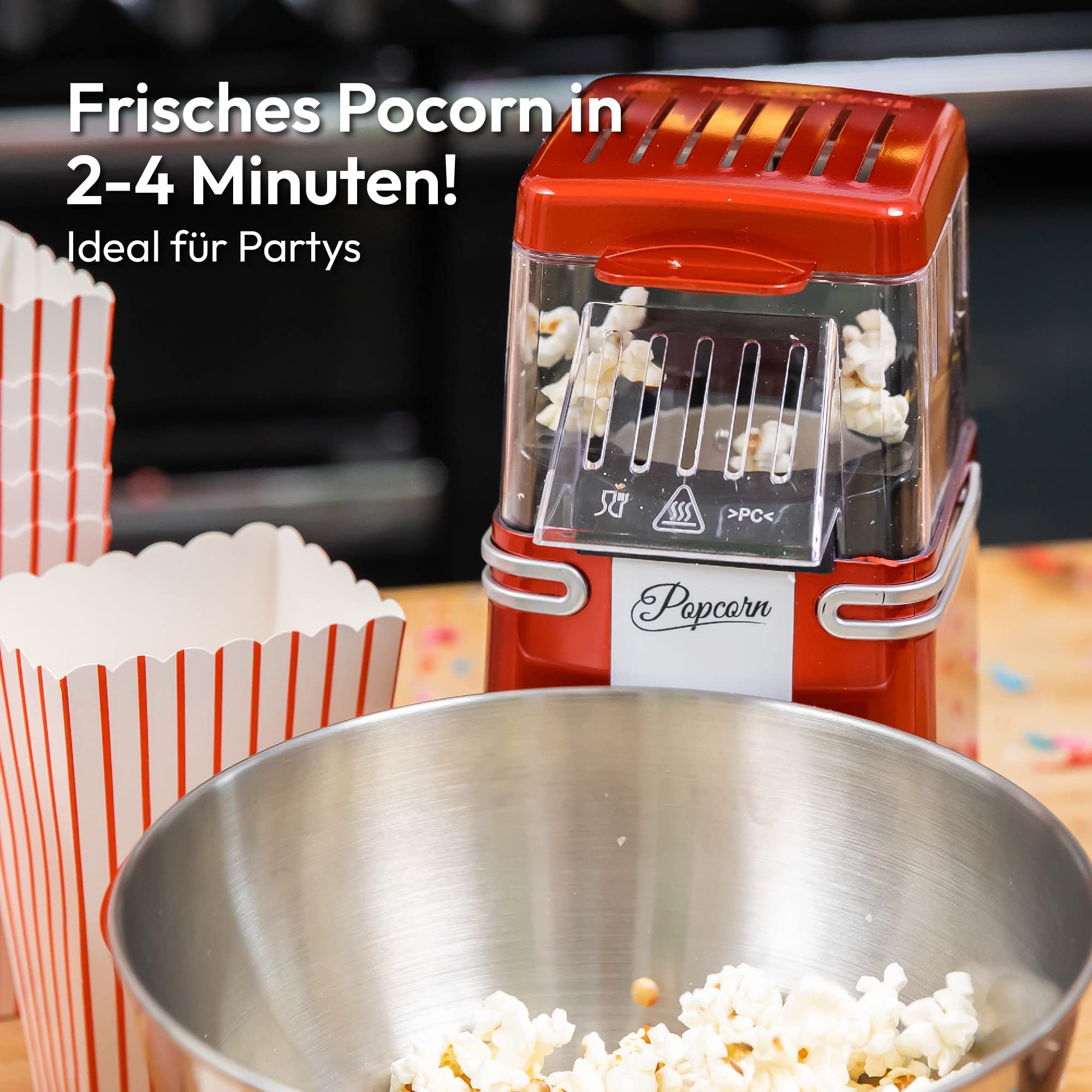 Popcorn Machine Large - Retro Popcorn Maker 5 L - Popcorn Maker with Non-Stick Coating and Removable Heating Surface - Popcorn Machine Red - Popcorn Machine 800 W - Popcorn Machine