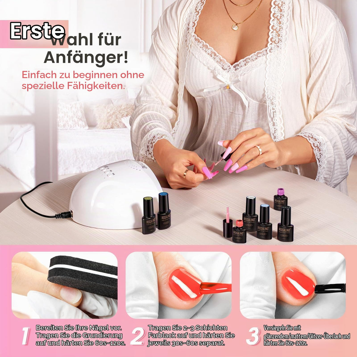 UV Nagellack Set Weiß Rosa Violett Rot Grün Blau Gel